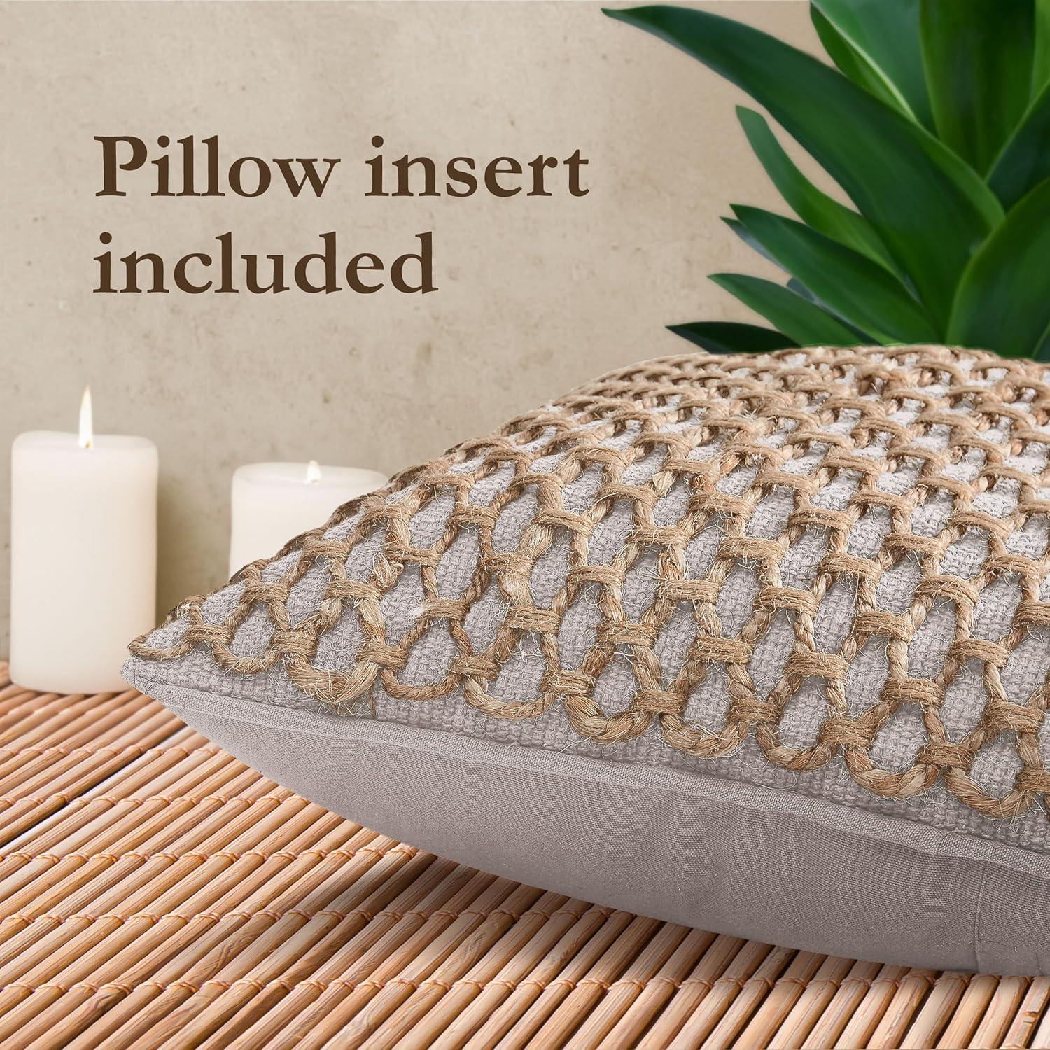Coastal Brown and Gray Jute Accent Pillow with Rope Trim