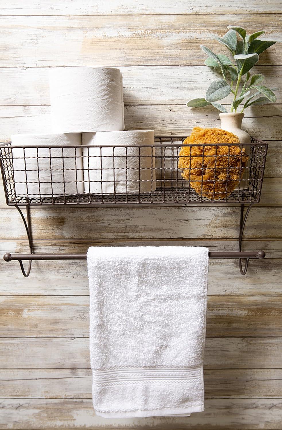 Large Rustic Bronze Metal Wall-Mounted Towel Rack