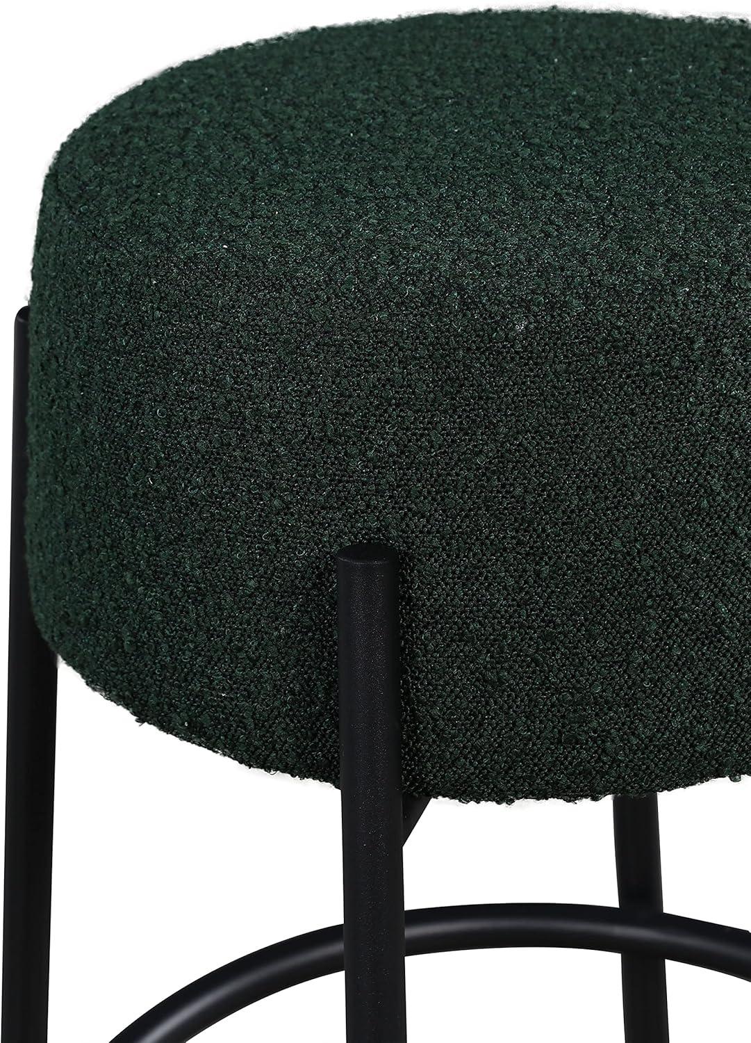 Avalon Matte Black Iron Frame Green Boucle Fabric Counter Stool