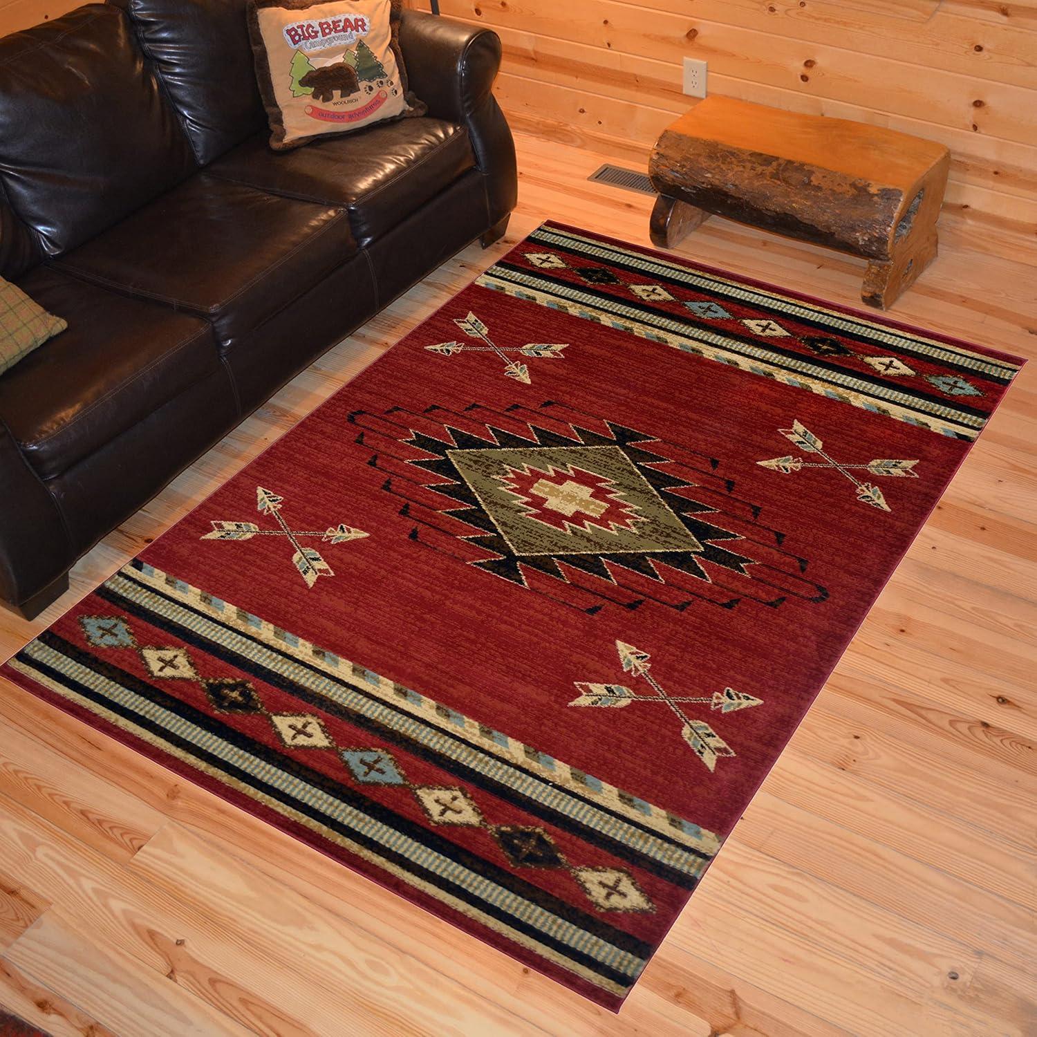 Red Rectangular Synthetic Southwestern Area Rug, 7'10" x 9'10"