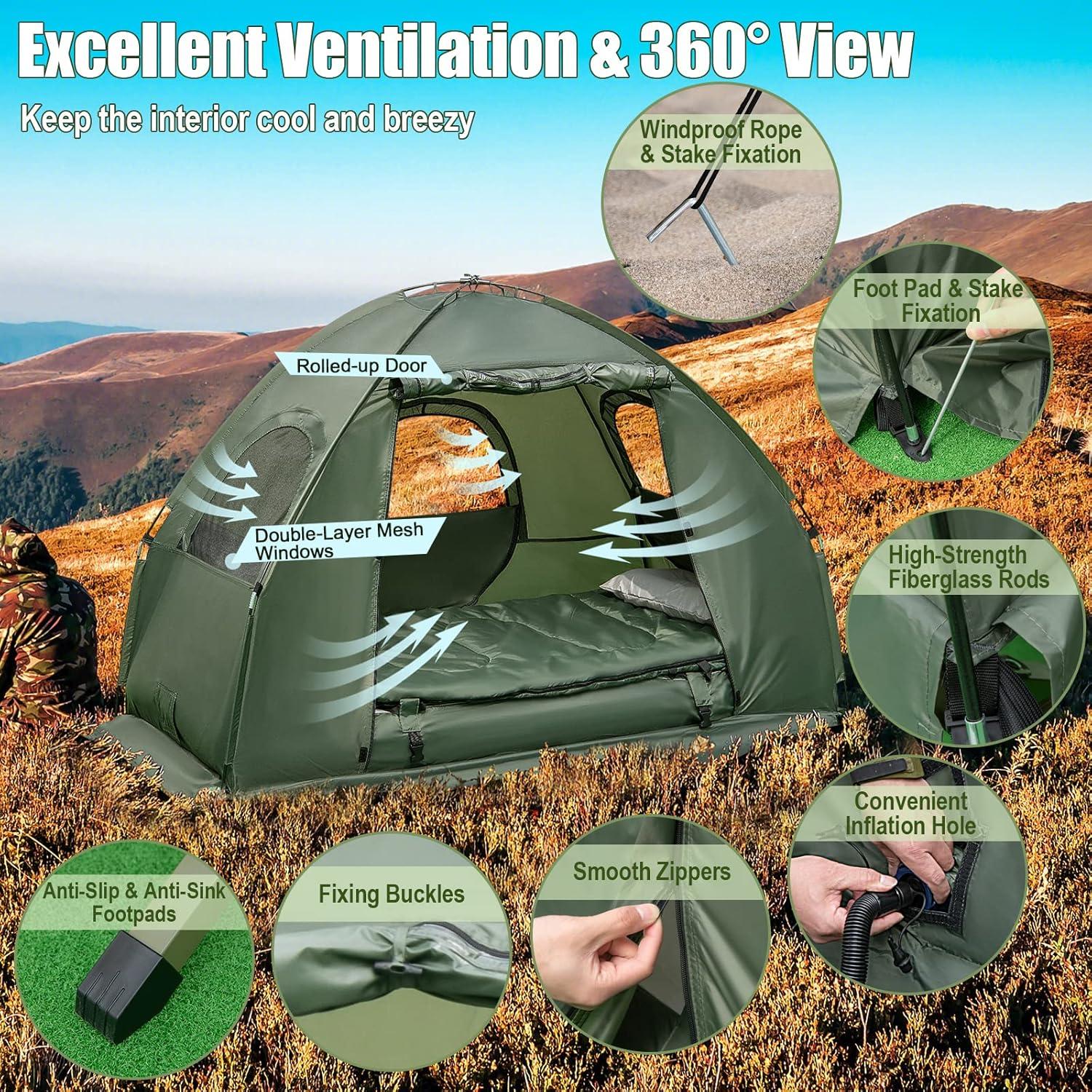 Green Portable 2-Person Camping Tent with Carry Bag