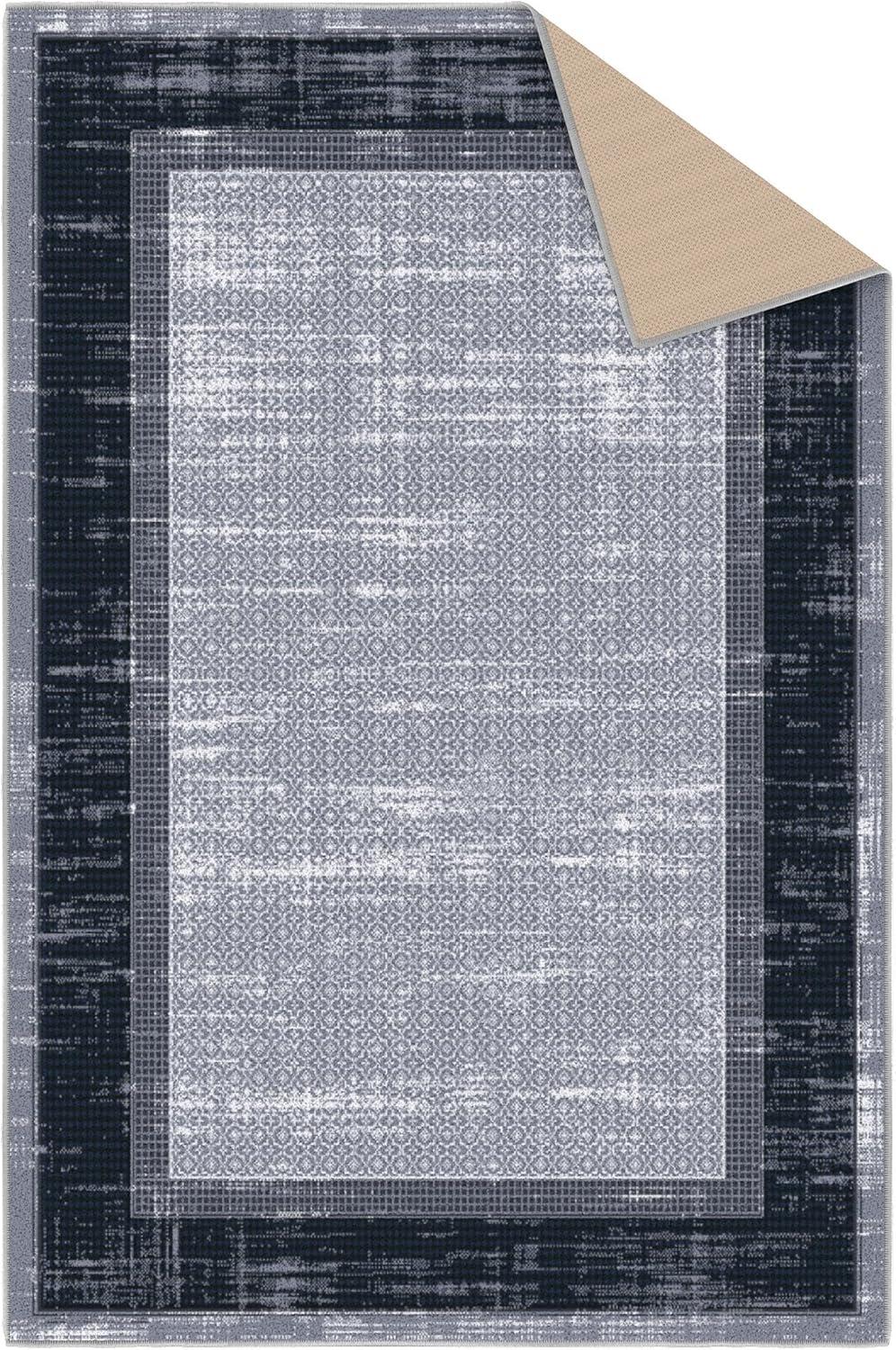 Machine Washable Non-Slip Bordered Area Rug For Living Room, Hallway Runner, Entryway Rug