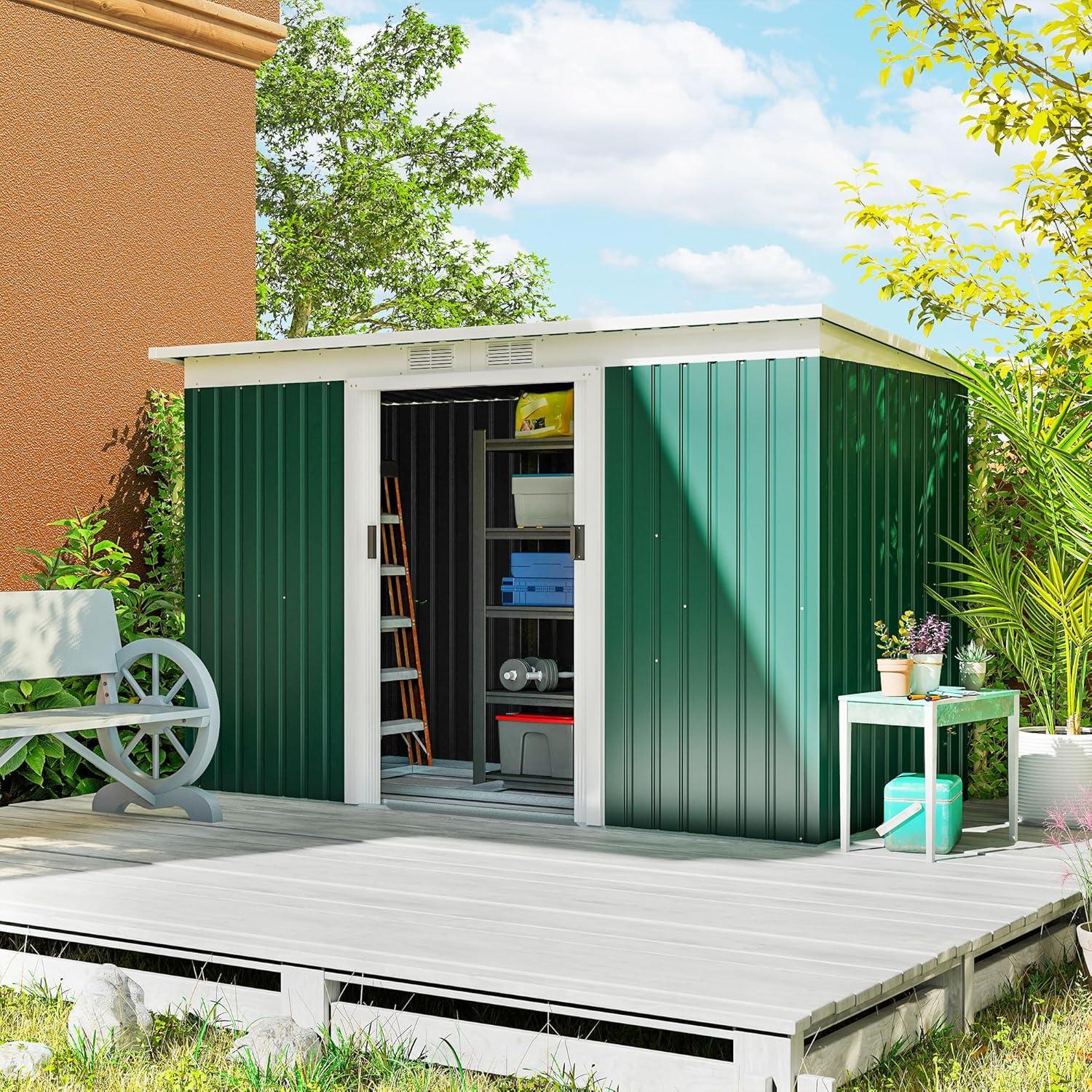 Outsunny Outdoor Lean-To Metal Storage Shed