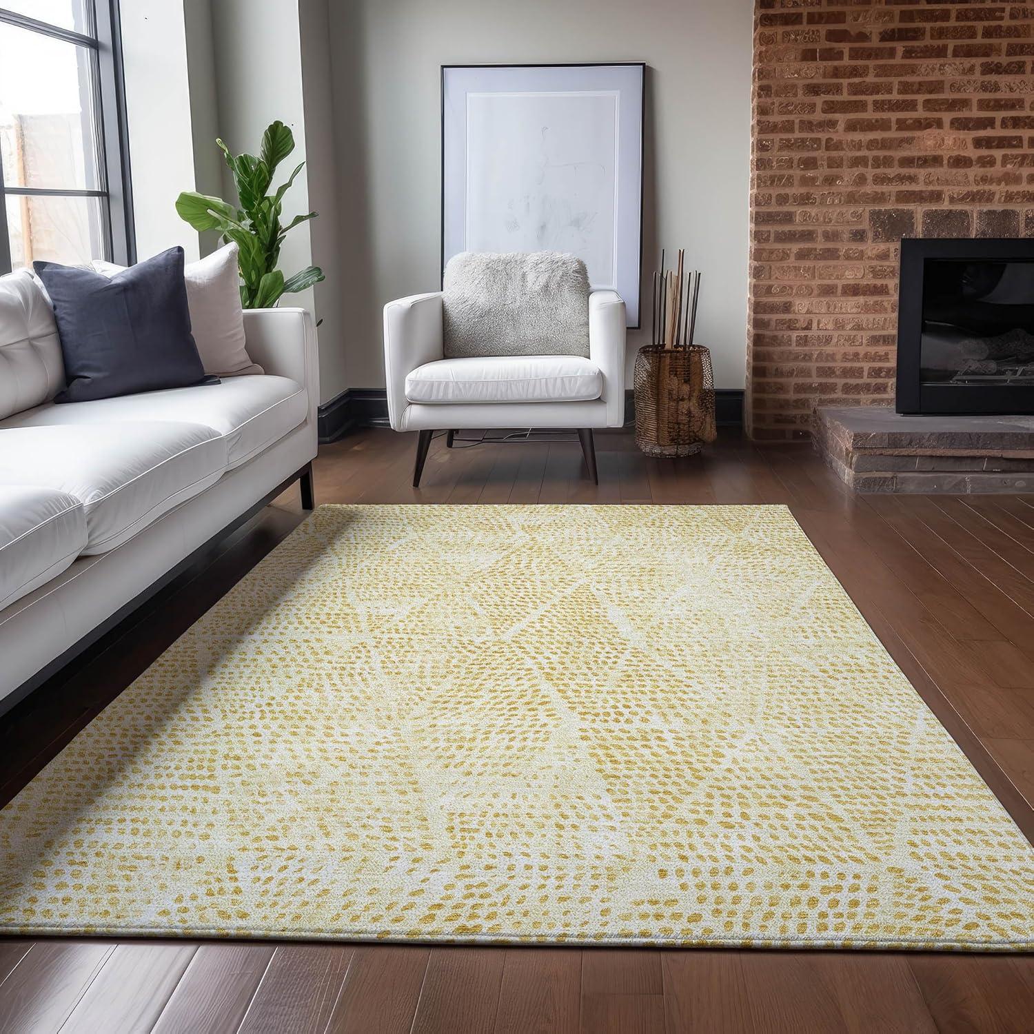 Wheat Diamond Pattern Machine Washable Indoor Outdoor Rug