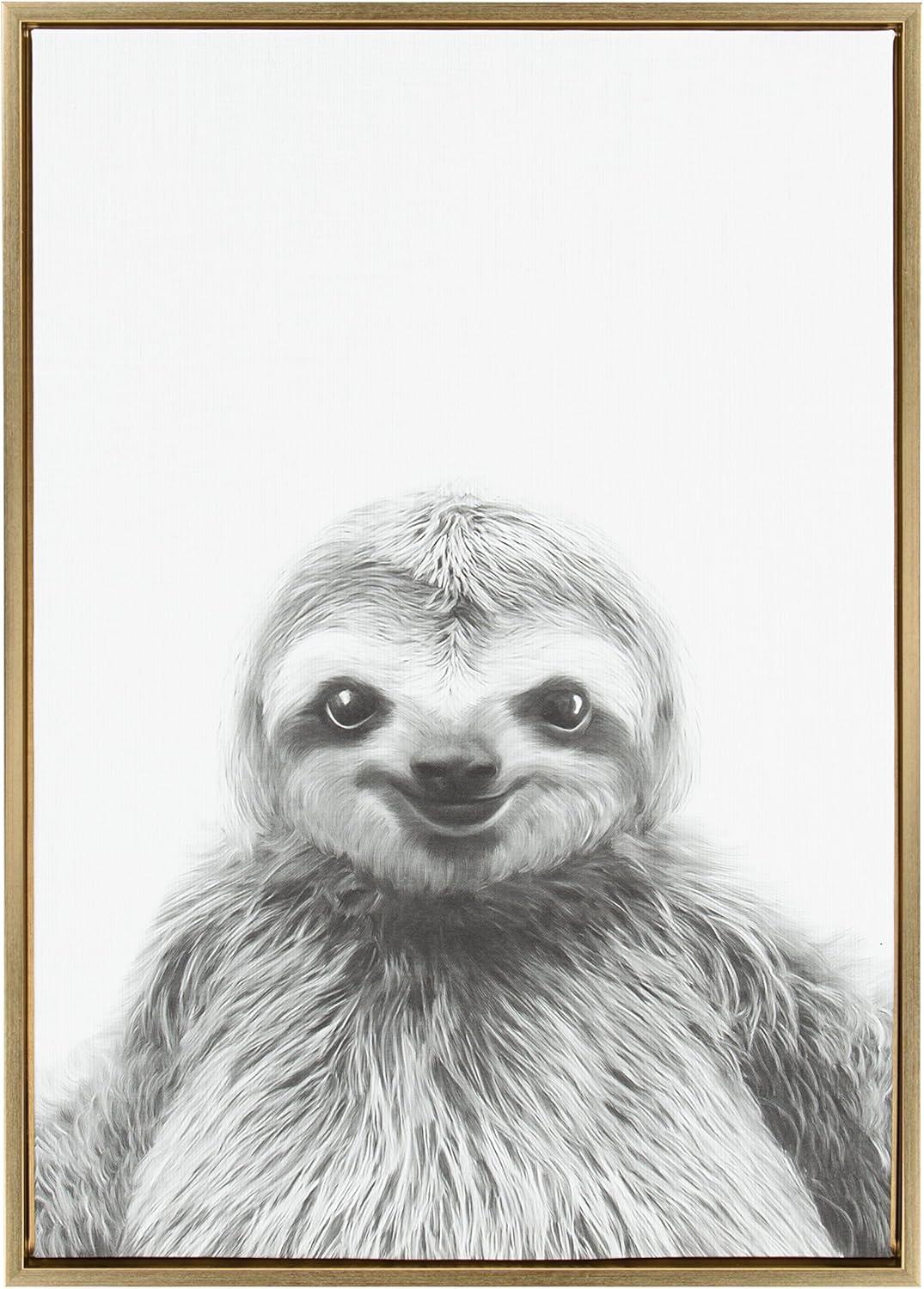 33" x 23" Sylvie Sloth Animal Print And Portrait By Simon Te Tai Framed Wall Canvas - Kate & Laurel