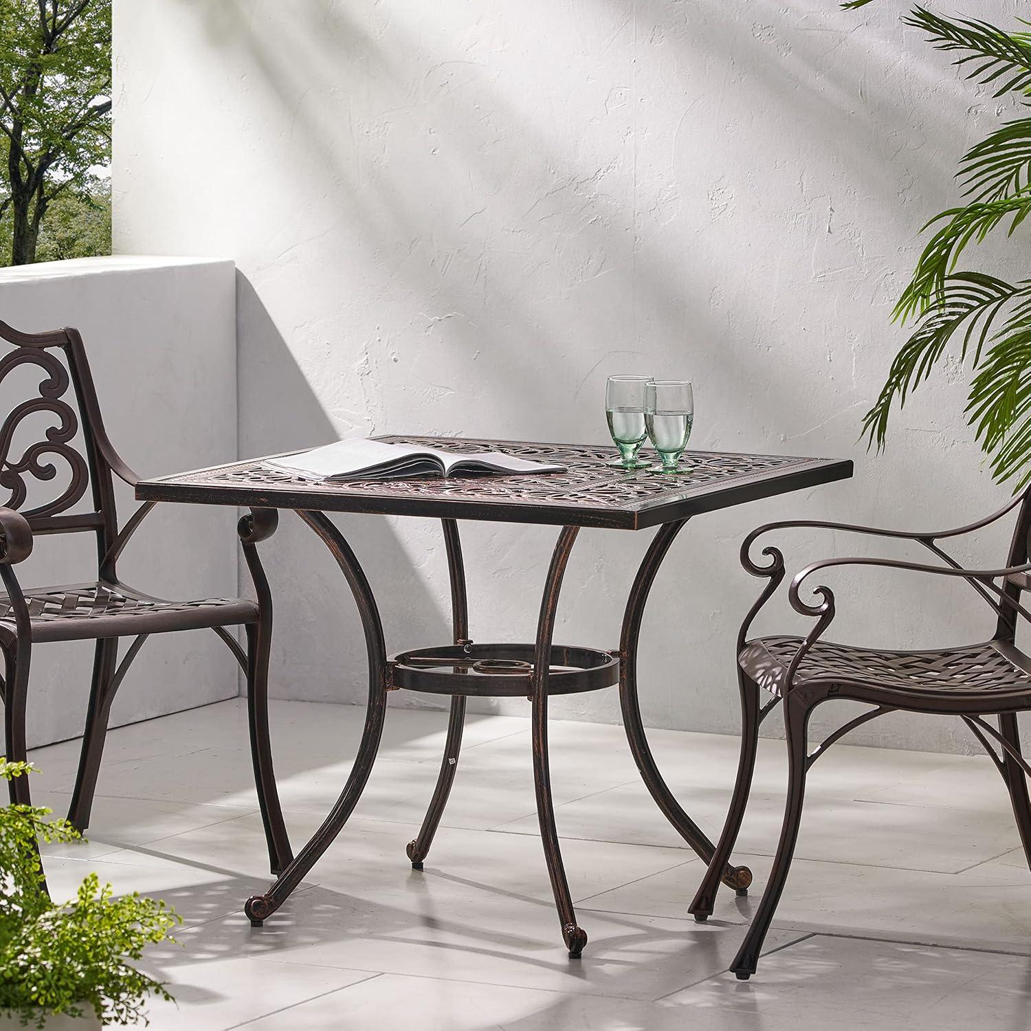 Shiny Copper Square Cast Aluminum Outdoor Dining Table