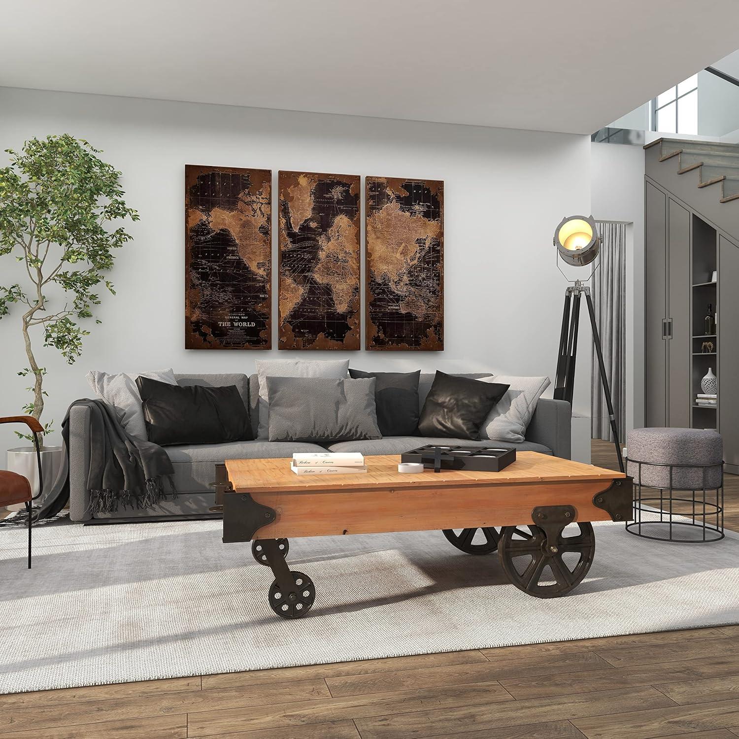 Rustic Brown Fir Wood Rectangular Lift-Top Outdoor Coffee Table