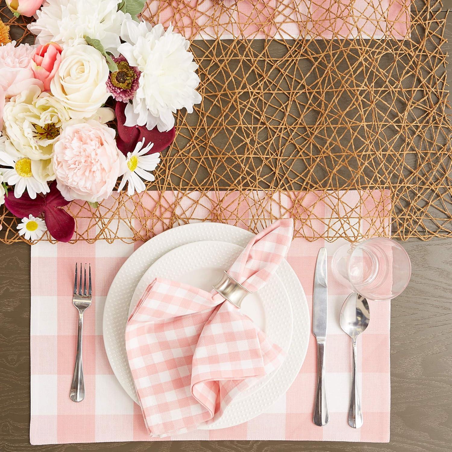 DII Pink & White Reversible Gingham Check Placemat Set, 4 Pieces