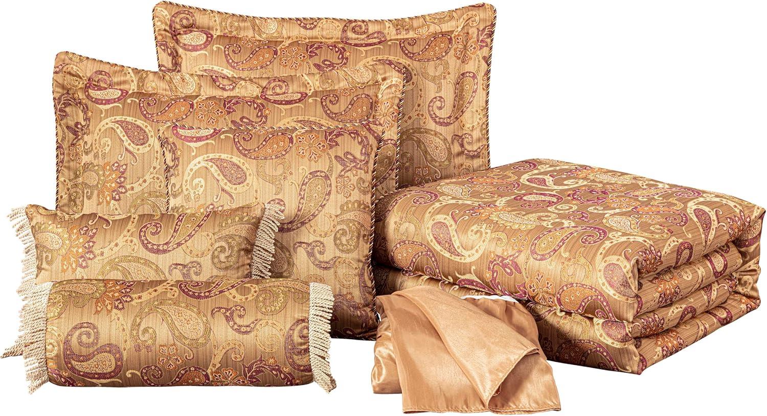 Chezmoi Collection Adelle 7-Piece Multi-Color Paisley Jacquard Comforter Set, King