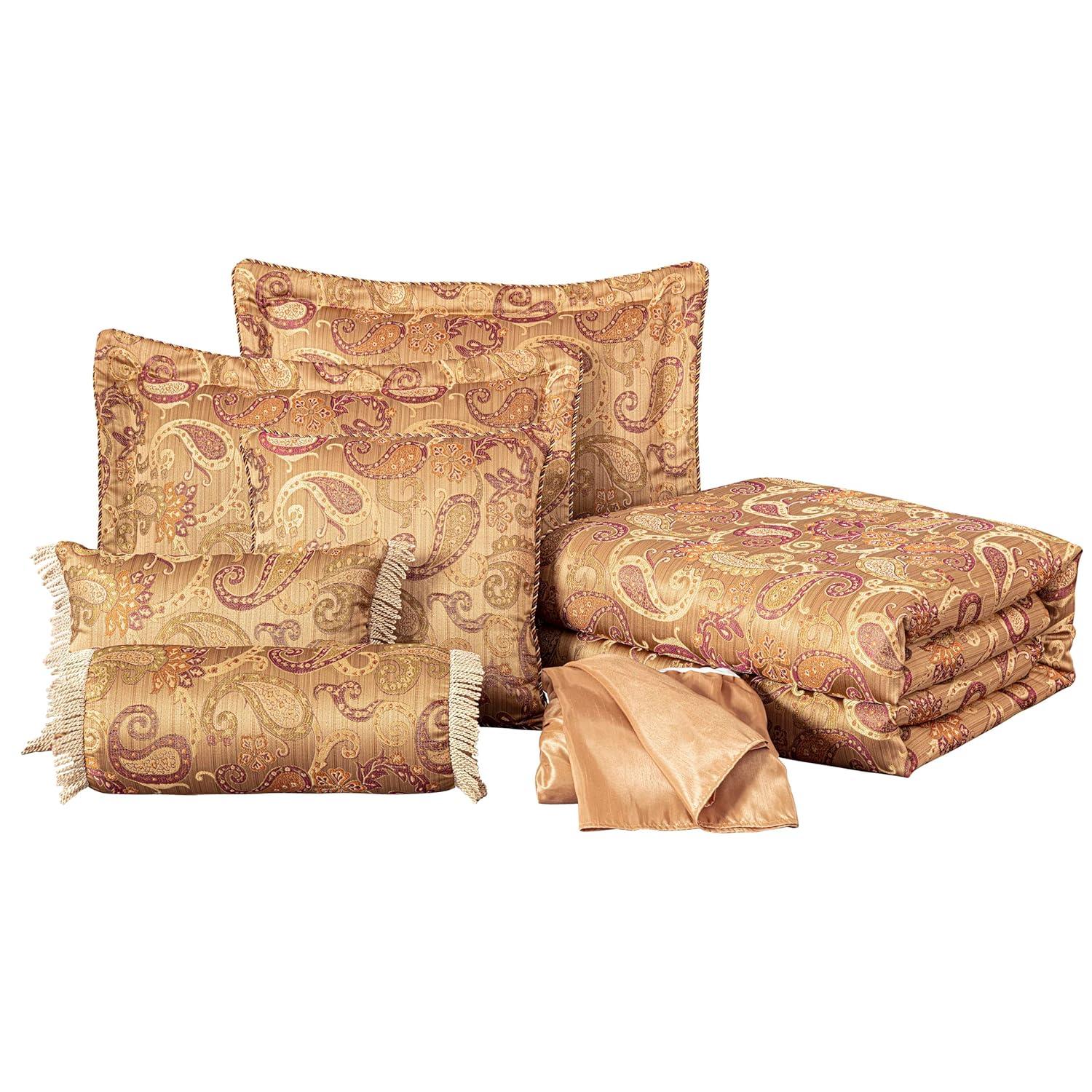 Chezmoi Collection Adelle 7-Piece Multi-Color Paisley Jacquard Comforter Set, King