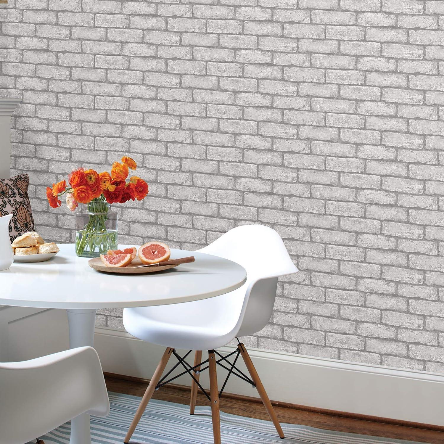 20.5 in. x 16.5 ft. Cambridge Brick Grey Peel & Stick Wallpaper
