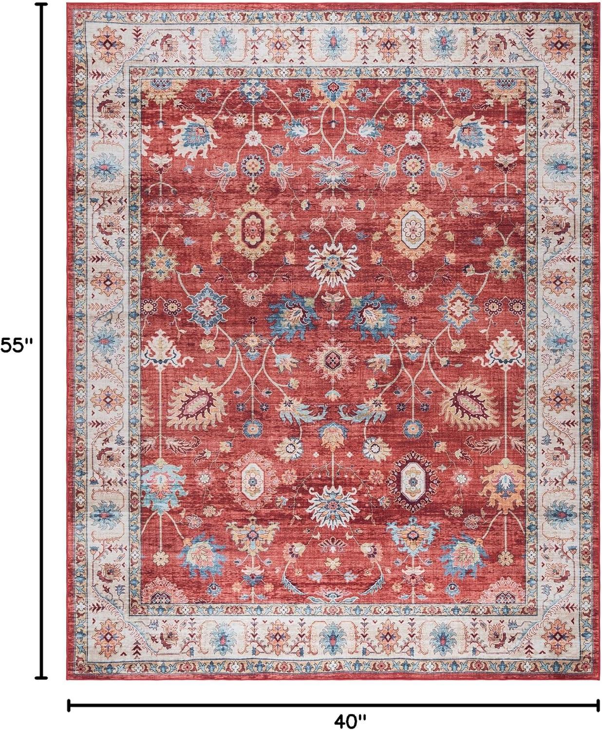 Gertmenian Crystal Print Cullen Red Cream Multi Traditional Transitional Casual Floral Washable Digital Print Indoor Area Rug