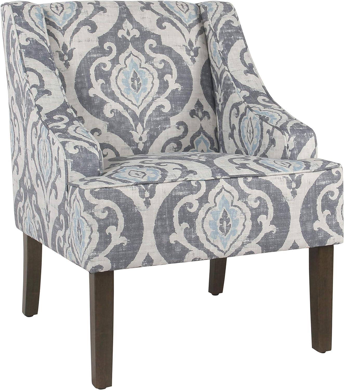 Suri Blue Classic Swoop Accent Chair with Wood Legs