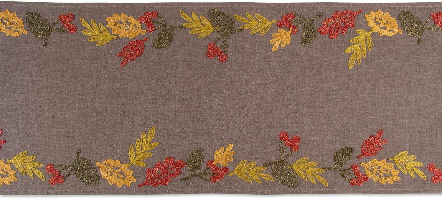 Shimmering Leaves Embroidered Table Runner 14x108"