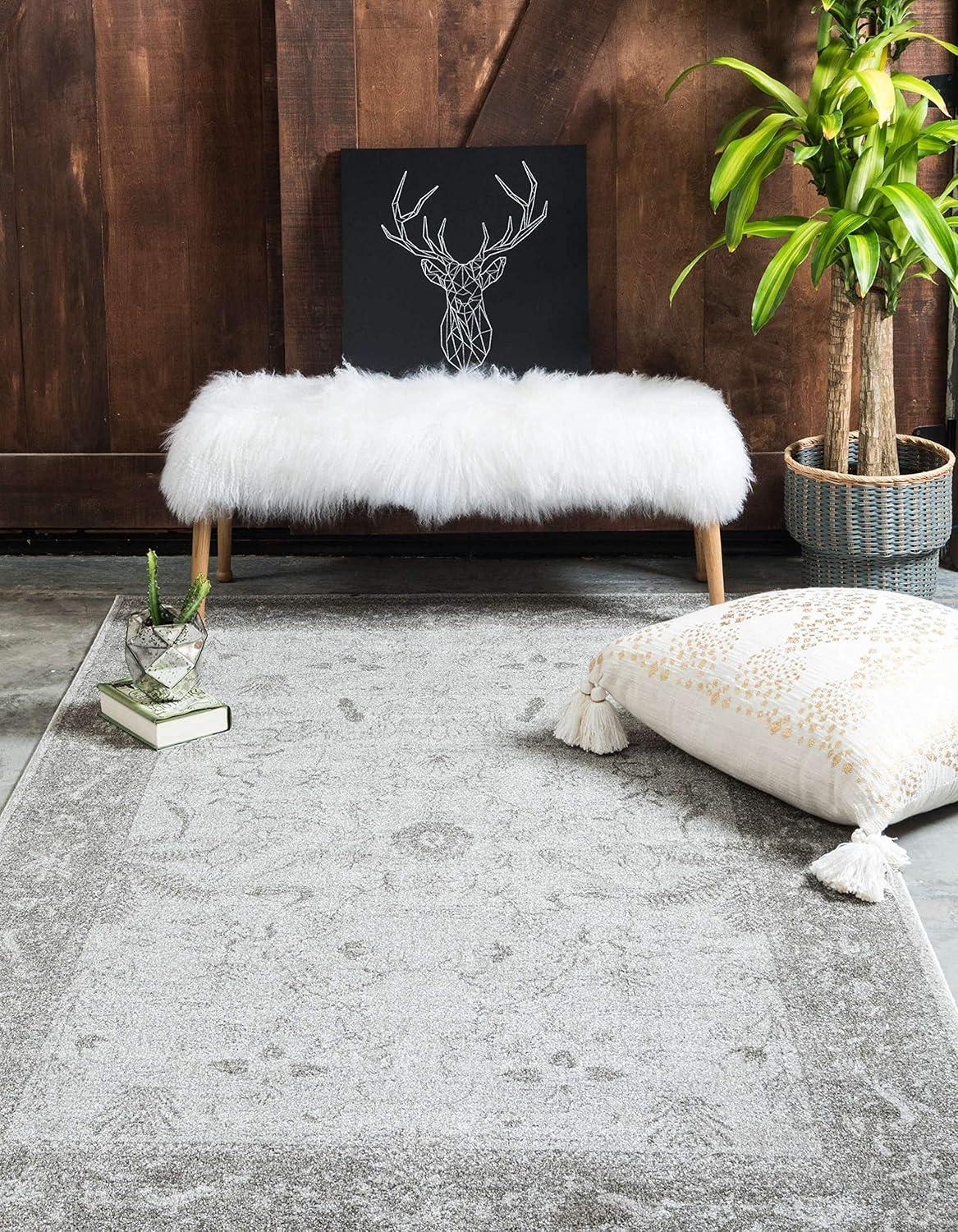 Unique Loom 7' 1 x 10' 0 Light Gray La Jolla Floral Area Rug