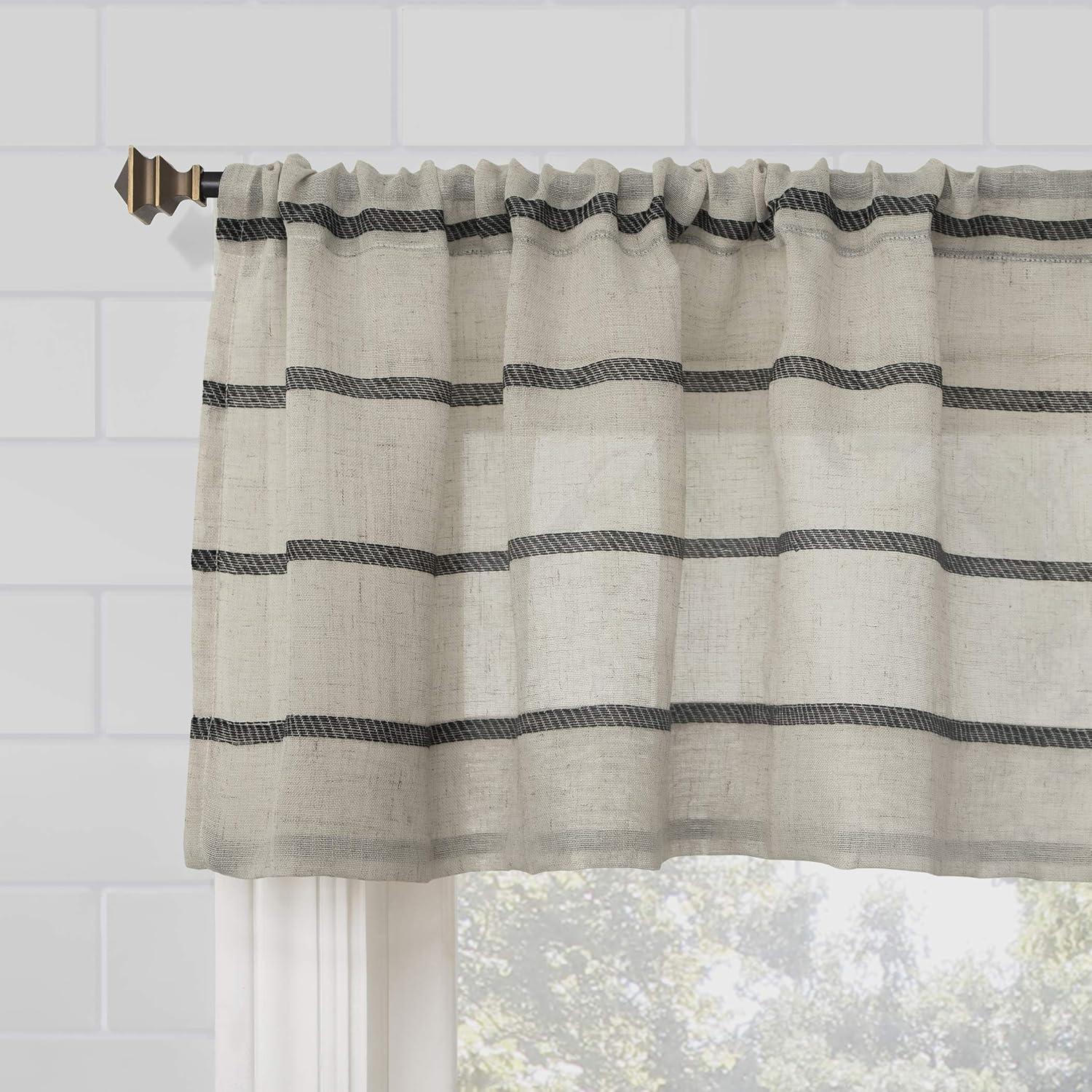 Clean Window Aso Twill Stripe Linen Blend Sheer Rod Pocket Kitchen Curtain Valance