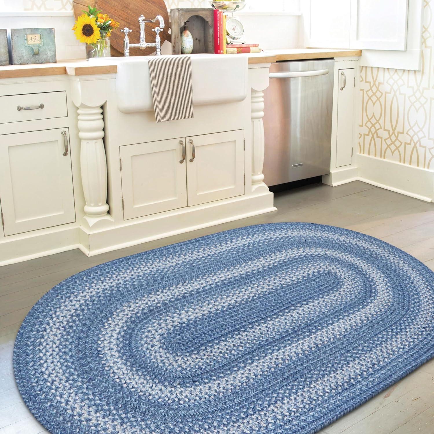 Homespice Denim Jute Blue Braided Rug for Living Room, Bedroom Rug, Dining Room and Pet Friendly.