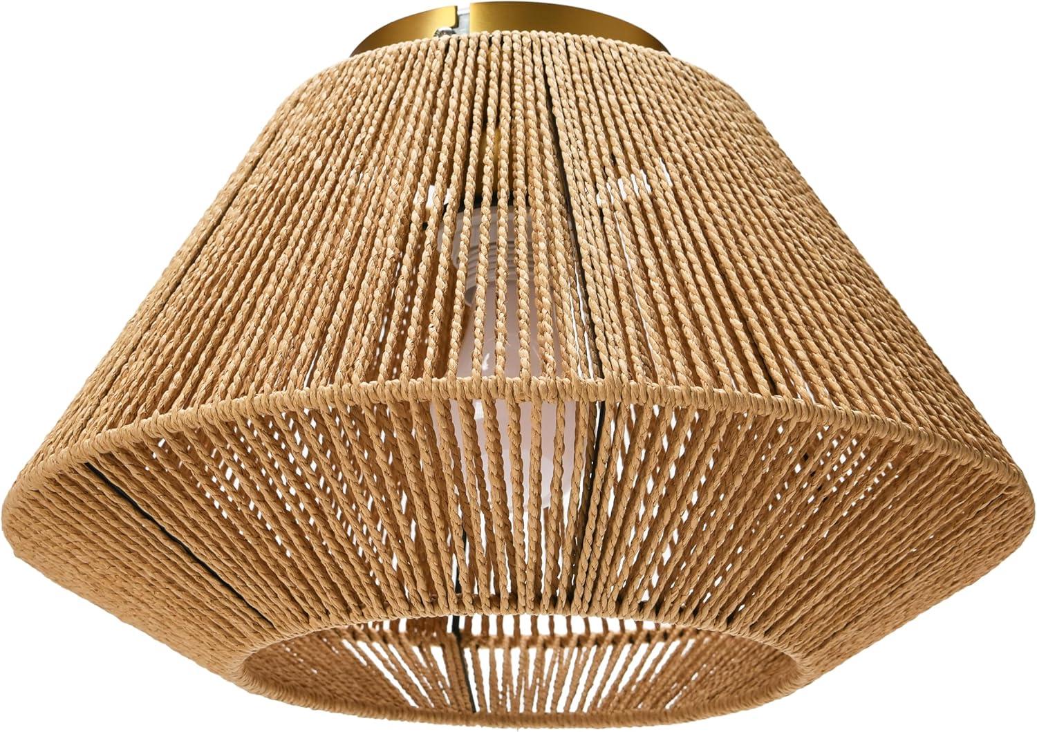Storied Home Coastal Ceiling Lamp with Shade Natural Paper Rope and Iron Base: Flush Mount, ETL & UL Listed