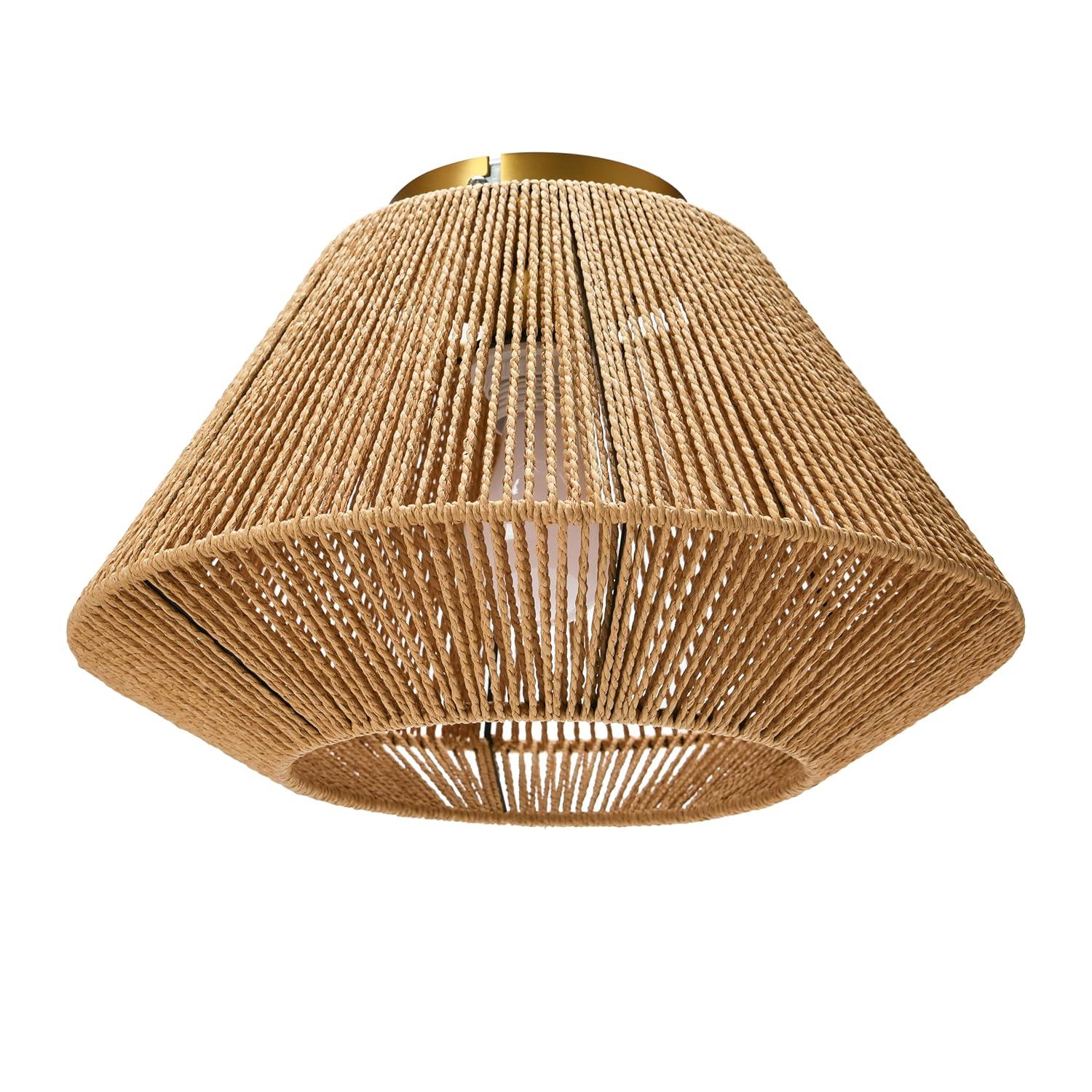 Storied Home Coastal Ceiling Lamp with Shade Natural Paper Rope and Iron Base: Flush Mount, ETL & UL Listed