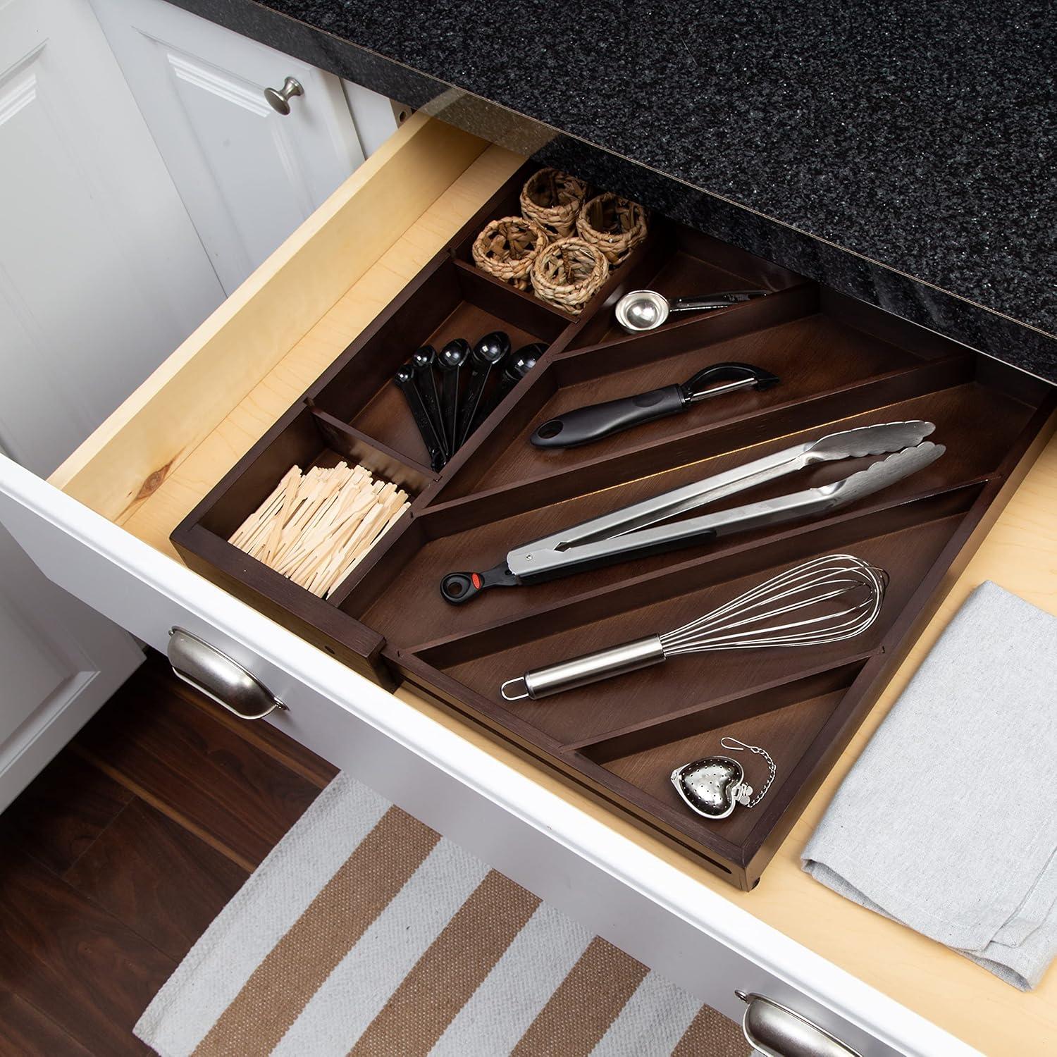 Honey-Can-Do Bamboo Diagonal Drawer Organizer - Walnut