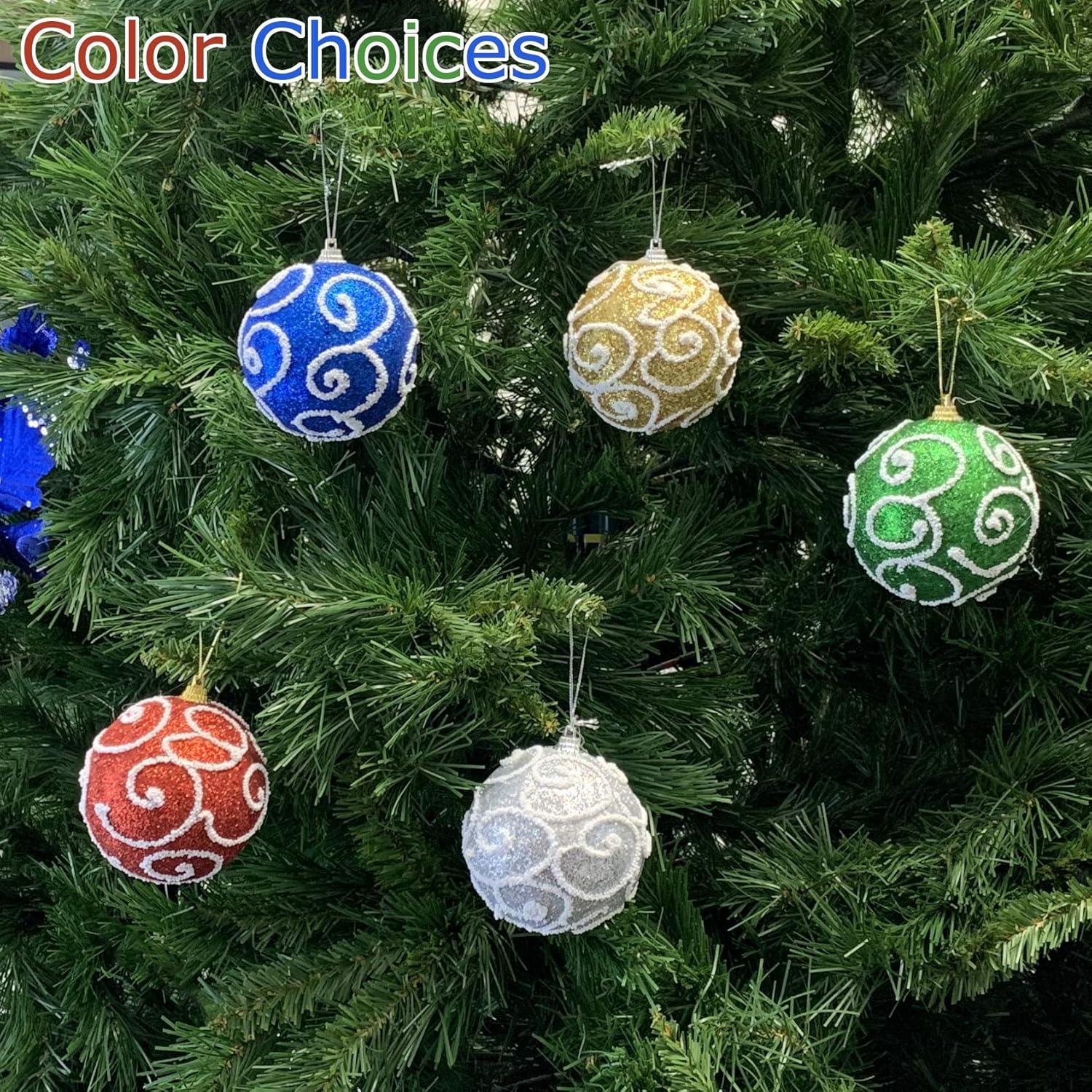 Allgala 12 Pack 3 Inch Christmas Tree Ornament Balls-Glitter Decorated Foam Large Xmas Ball-Gold