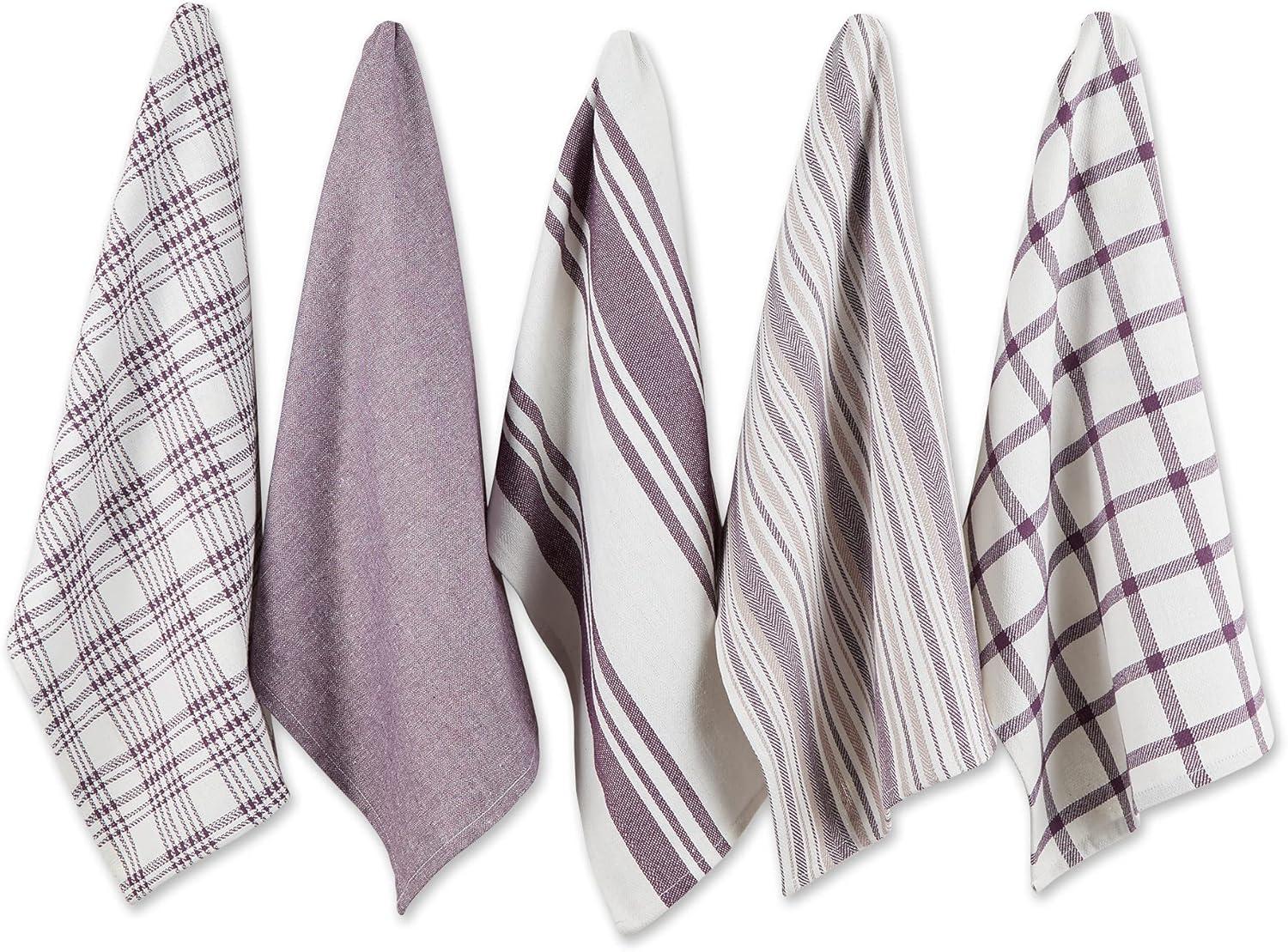 Eggplant Woven Dishtowels, Assorted Design - Set of 5