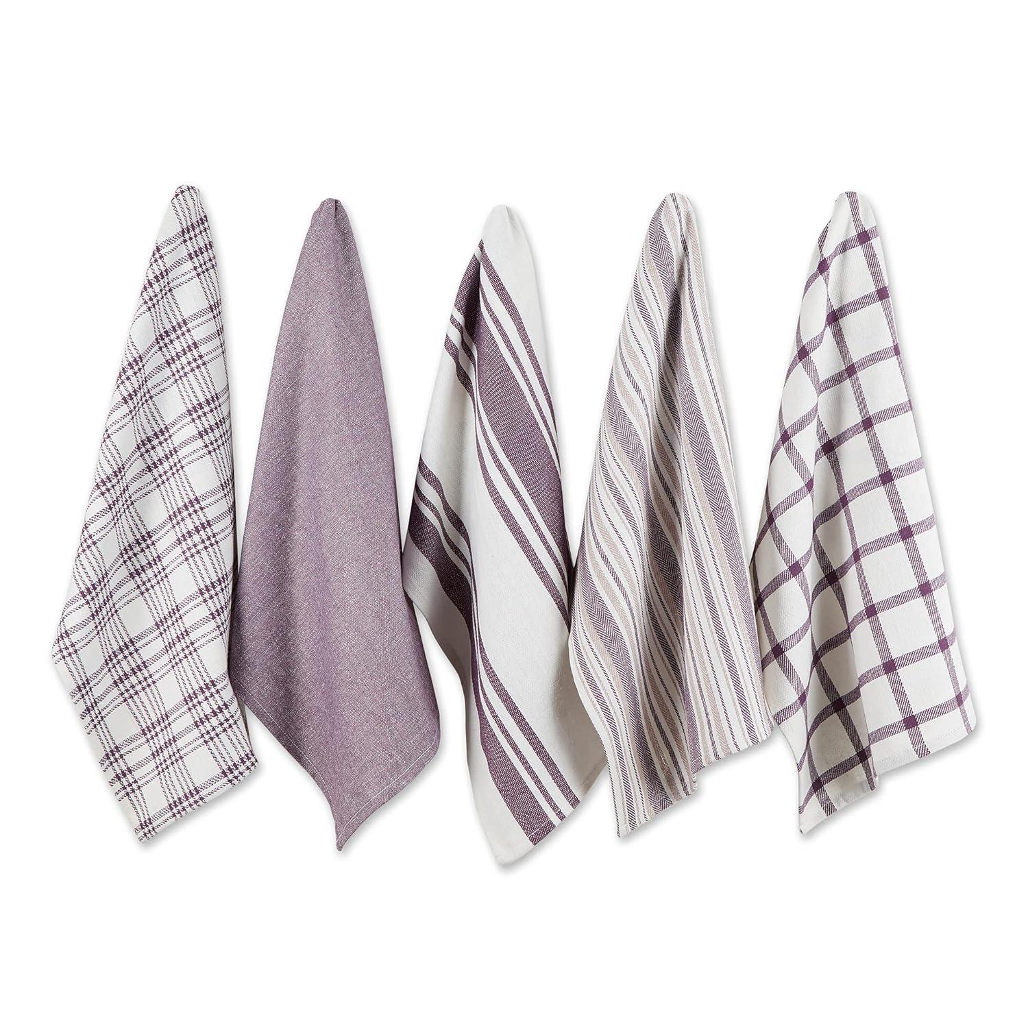 Eggplant Woven Dishtowels, Assorted Design - Set of 5