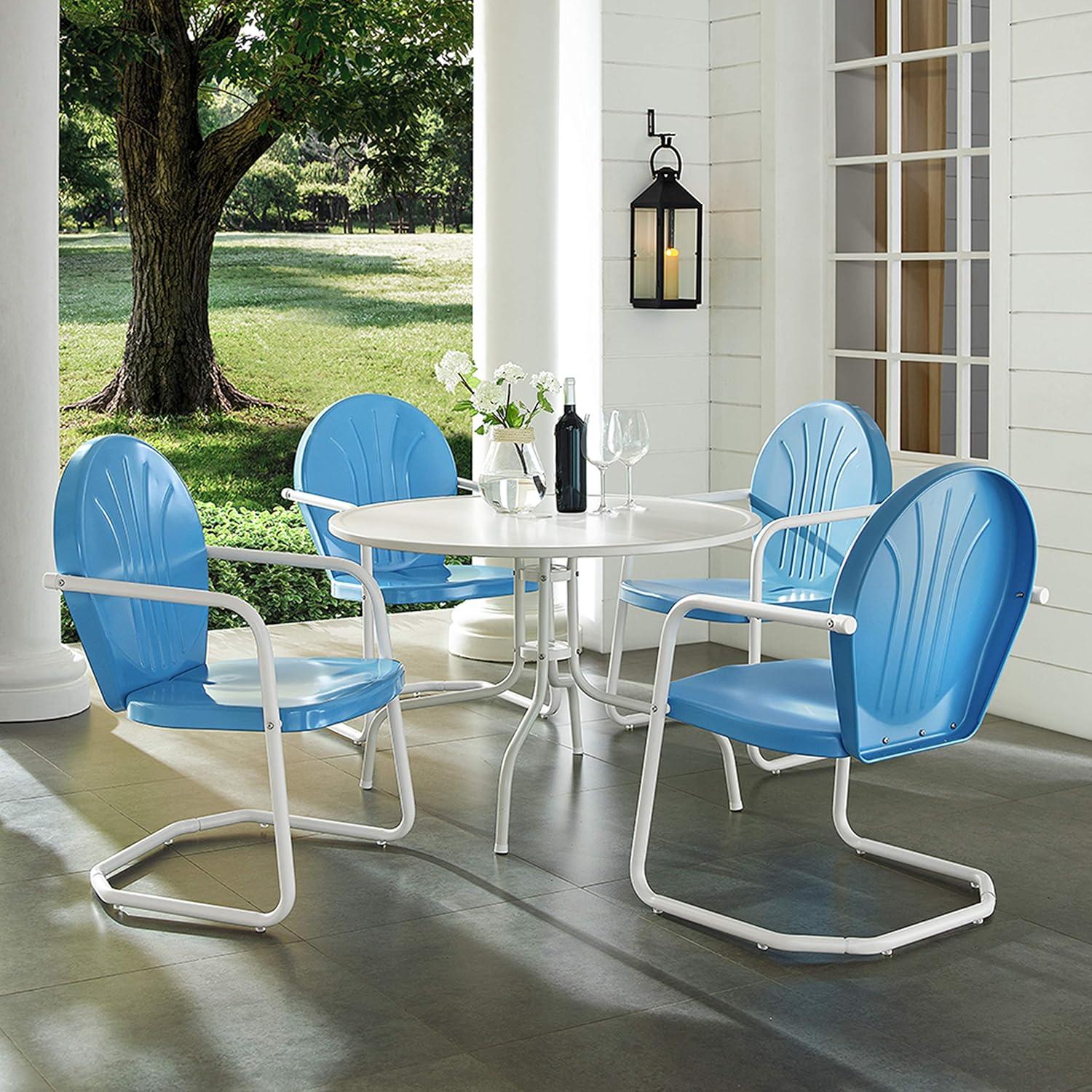 Griffith 5pc Outdoor Dining Set - Sky Blue - Crosley: Steel Frame, UV-Resistant, 4 Arm Chairs & Table