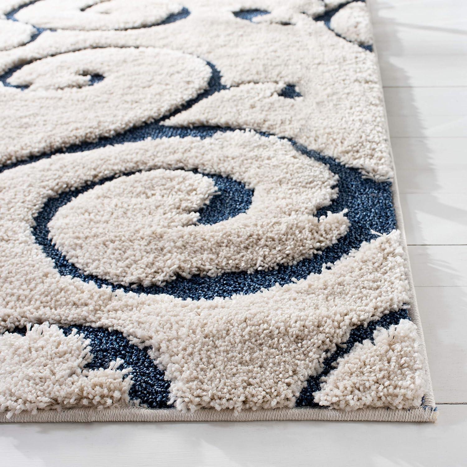 Florida Shag SG455 Power Loomed Indoor Area Rug - Cream/Blue - 9'x9' - Safavieh.