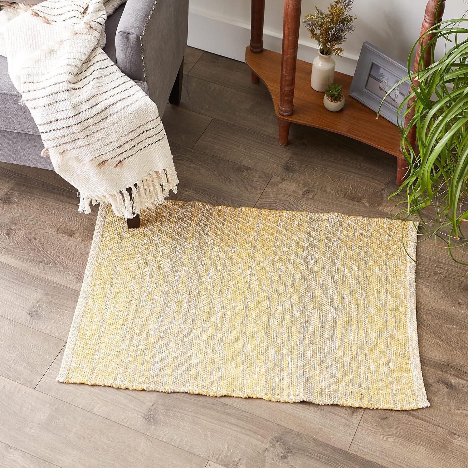 Variegated Honey Gold Stripe Handwoven Recycled Yarn Rug 2x3 Ft