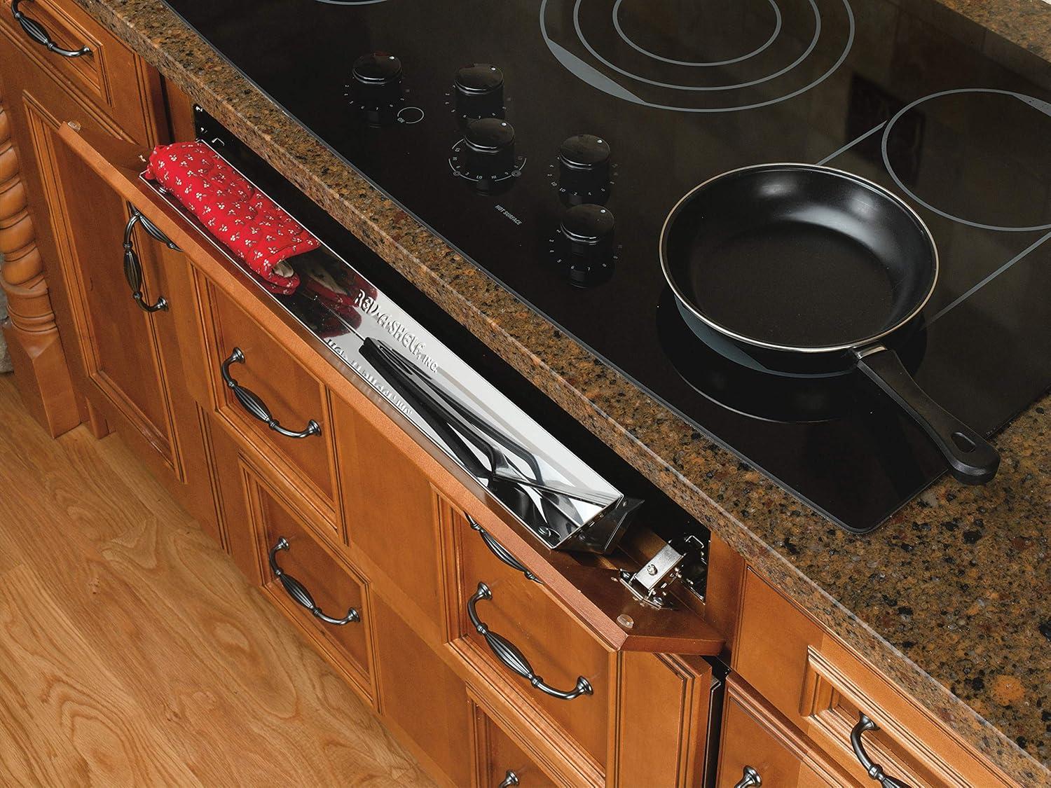 Rev-A-Shelf 31" Slim Tip-Out Sink Tray for Kitchen and Bathroom Base Cabinets, Large Pull Out Stainless Steel Storage Organizer, Silver, 6541-31-52