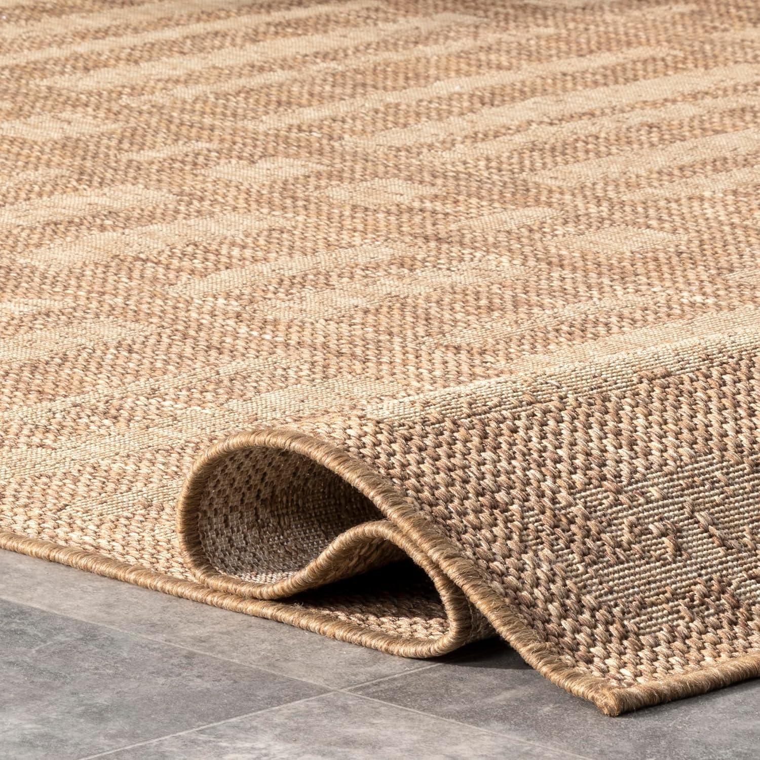 Beige Synthetic 4' x 6' Reversible Outdoor Area Rug