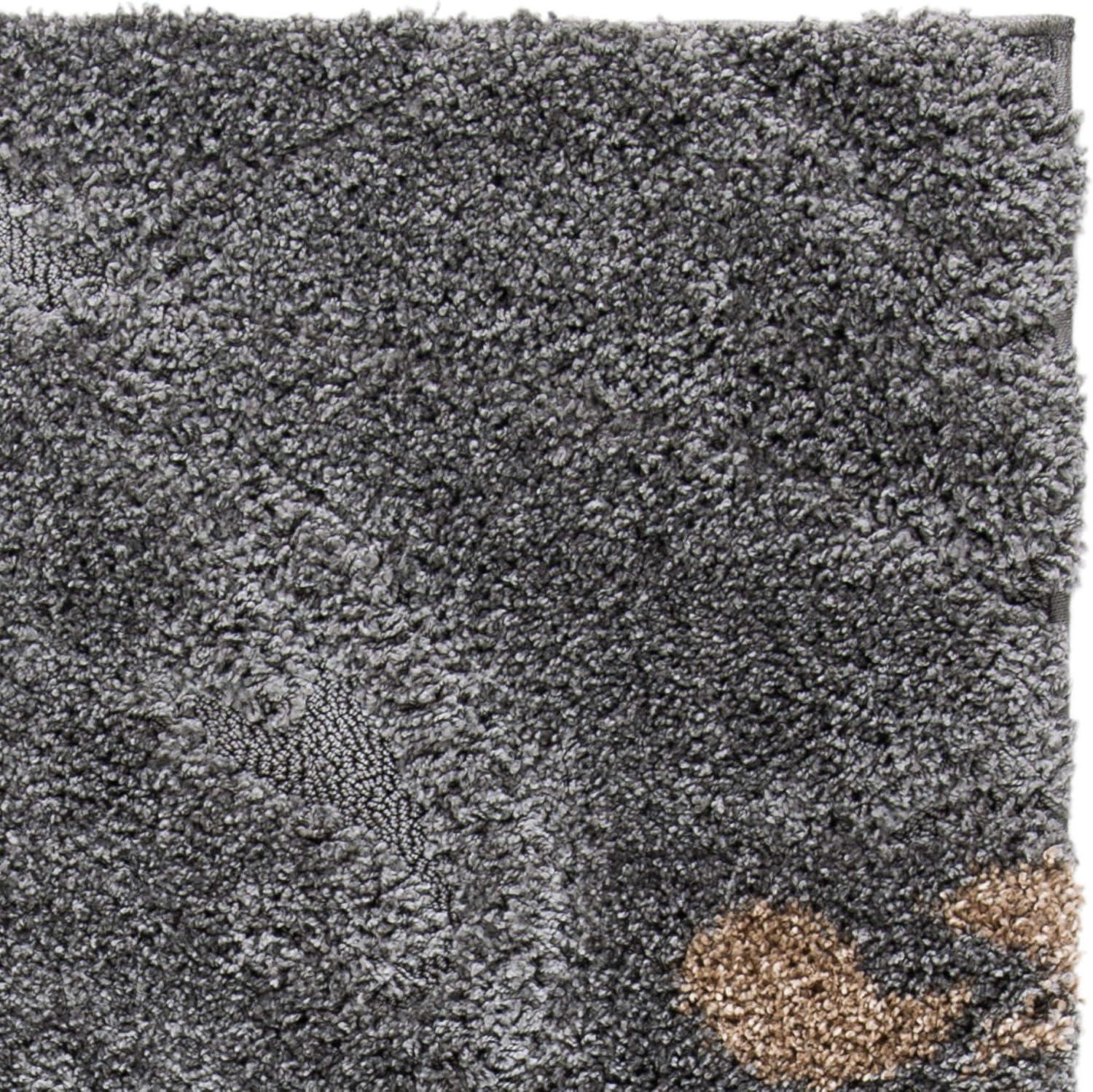 Elegant Grey Beige Floral Synthetic Shag Rug, 5'3" x 7'6"