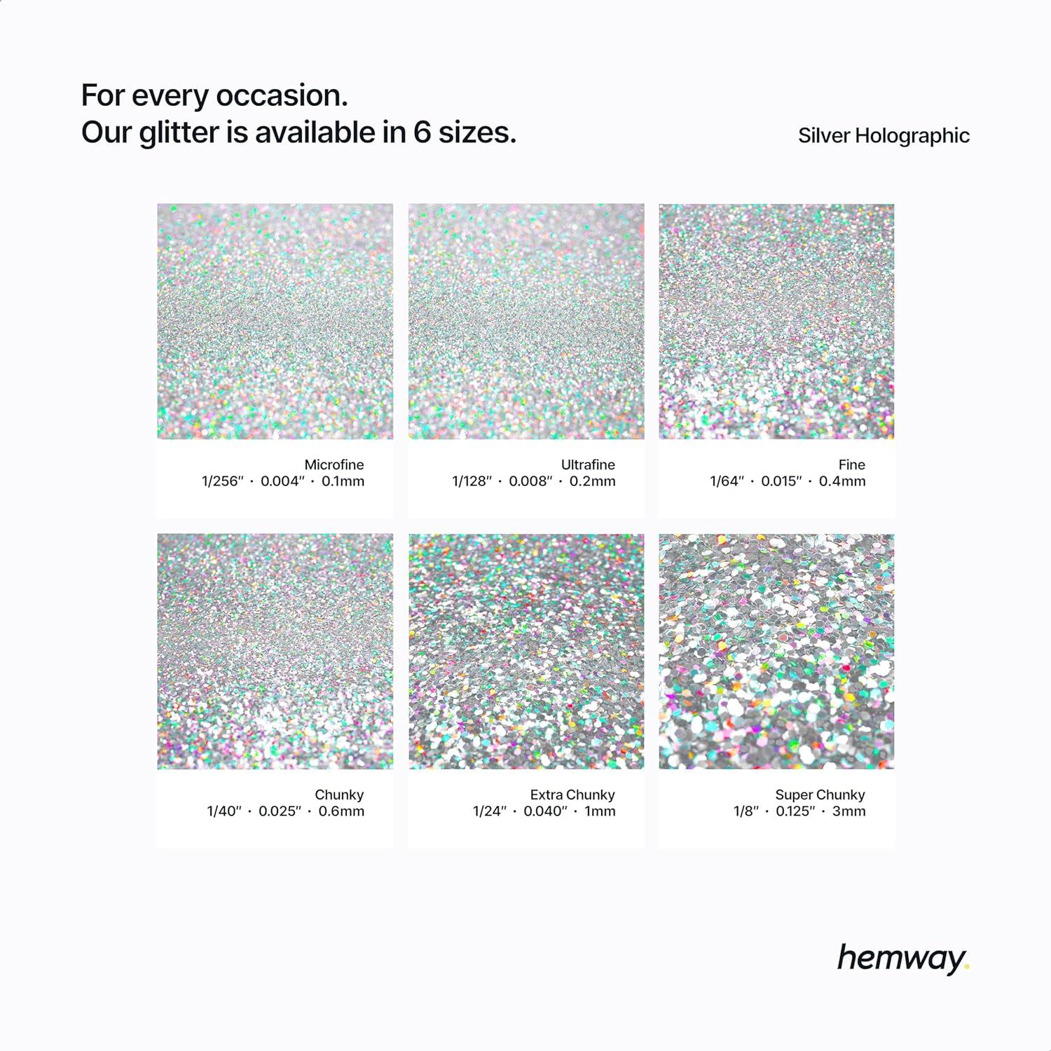 Hemway Glitter Paint Additive Crystals for Acrylic Emulsion Paint, Interior & Exterior Walls, Wood, Varnish, Matt, Gloss, Furniture 100g / 3.5oz - Ultrafine (1/128" 0.008" 0.2mm) - Silver Holographic