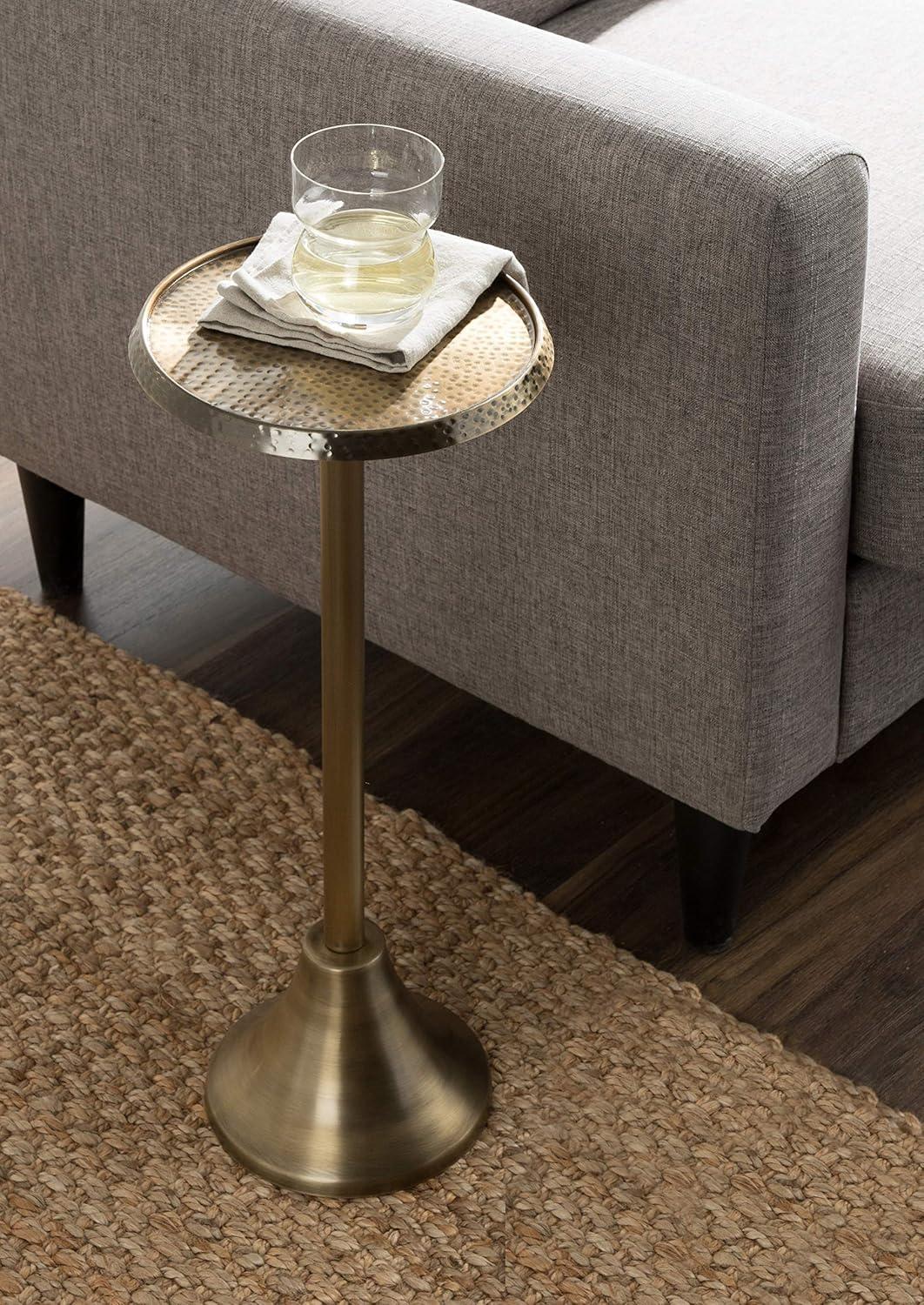 Sanzo Handcrafted Gold Iron Drink Table with Hammered Texture