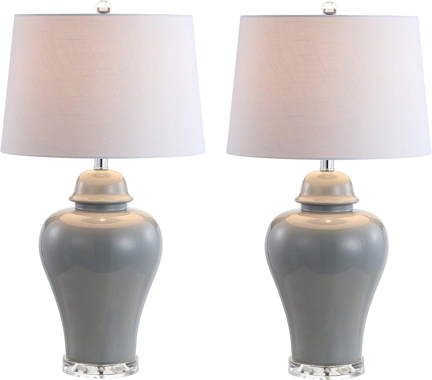 JONATHAN Y JYL4020A-SET2 Winnie 27" Ceramic Urn LED Table Lamp, Contemporary, Transitional for living room, dinning room, bedroom, office Bulb Included, Grey (Set of 2)