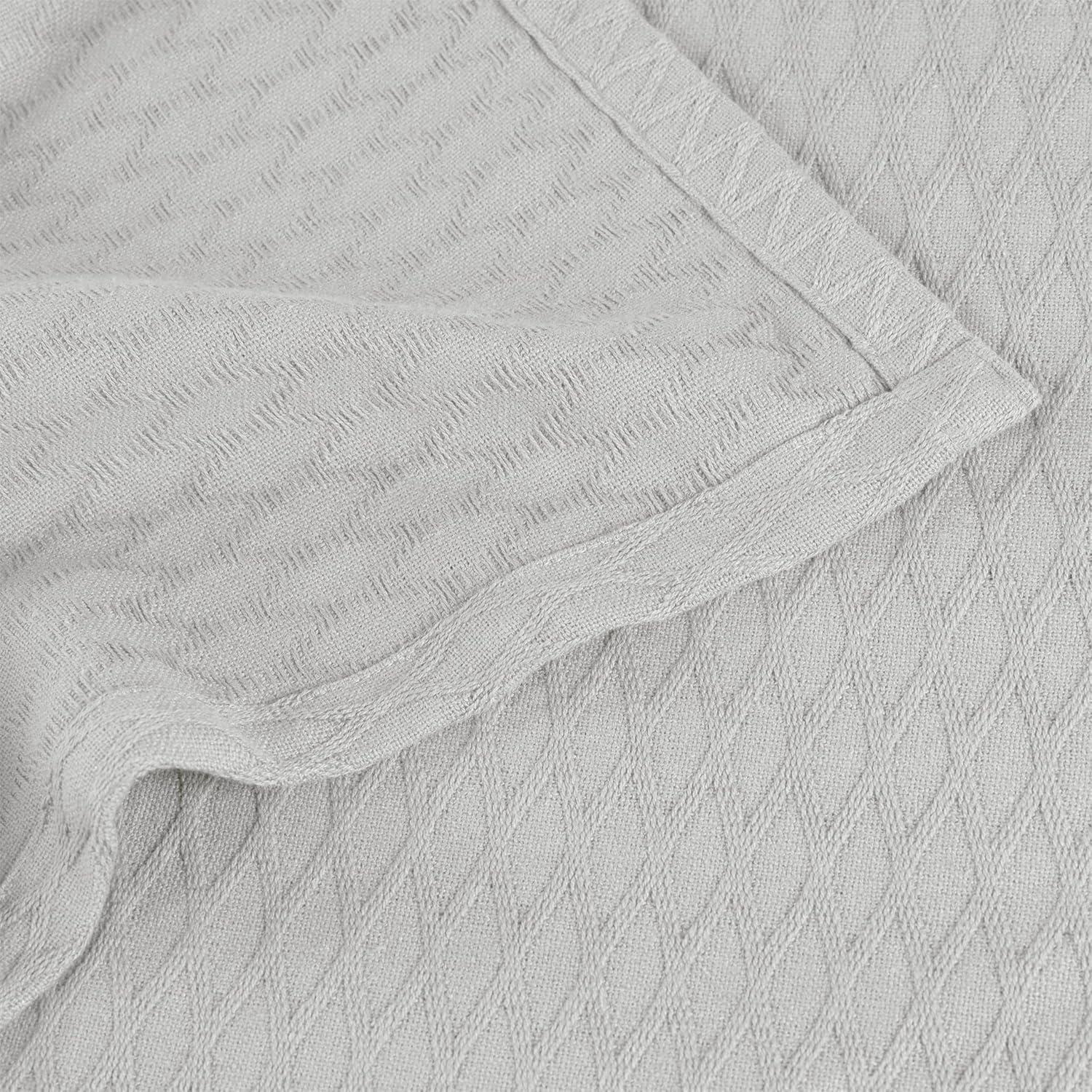 Superior Dobbyweave Knit Cotton Blanket, All Season Breathable Bed Blanket Throw Size, Platinum