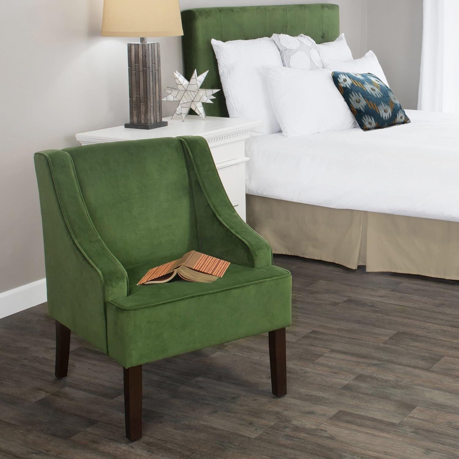 Velvet Swoop Armchair Forest Green - HomePop: Elegant Side Arms, Wood Legs, 250lb Capacity