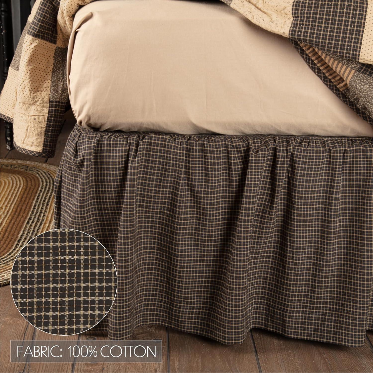 Queen Black and Beige Plaid Cotton Bed Skirt