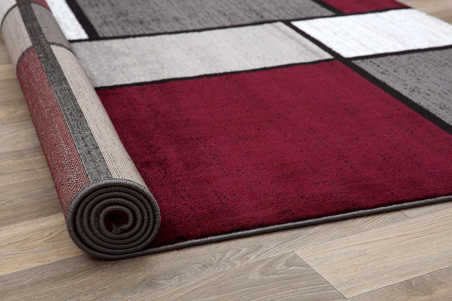 Contemporary Modern Red Geometric 2'x3' Synthetic Area Rug