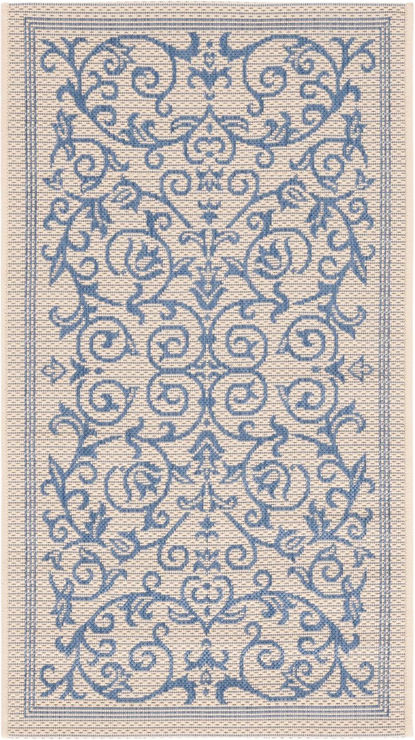Courtyard CY2098 Power Loomed Indoor and Outdoor Accent Rug - Natural/Blue - 2'x3'7" - Safavieh