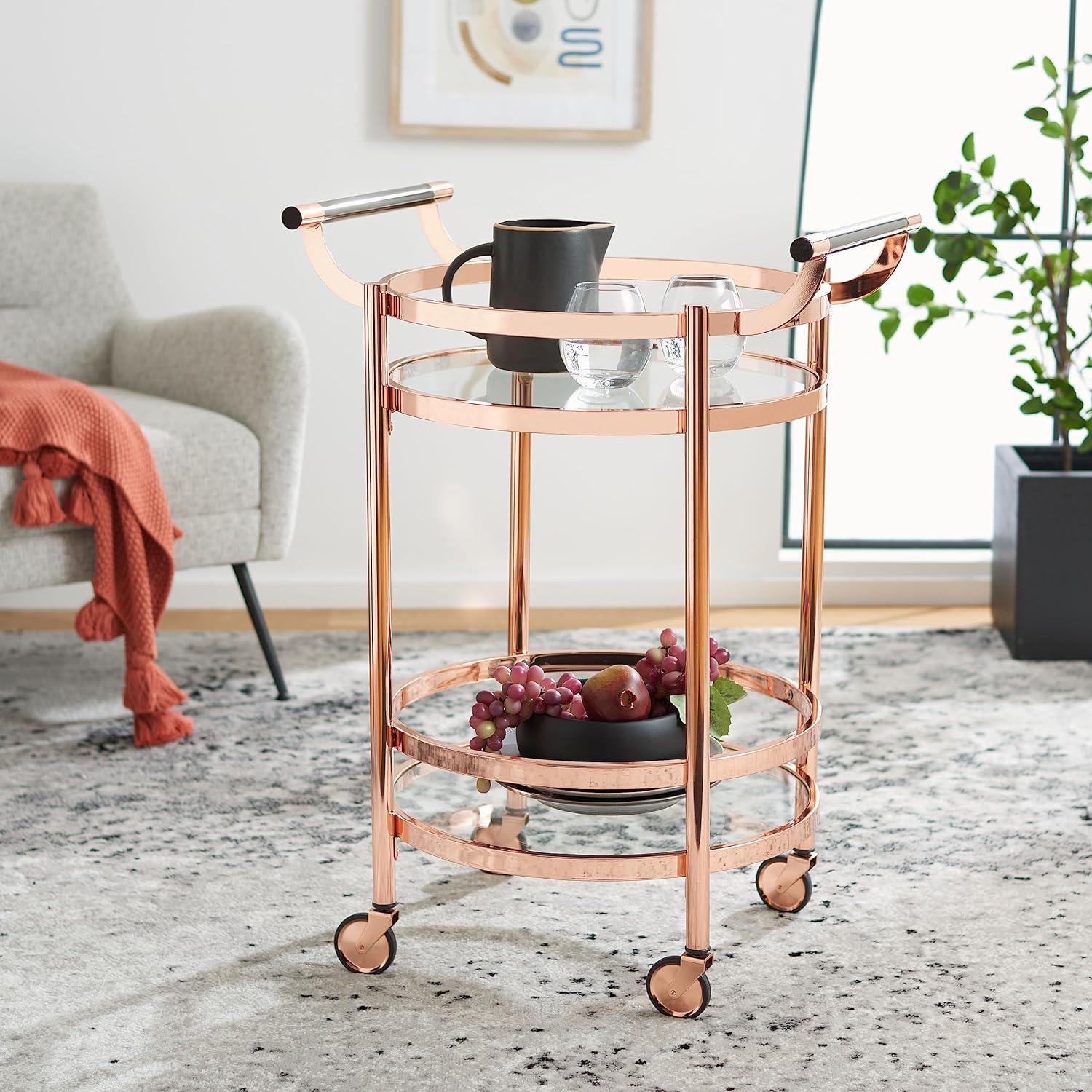 Sienna 2 Tier Round Bar Cart - BCT8001D - Rose Gold - Safavieh