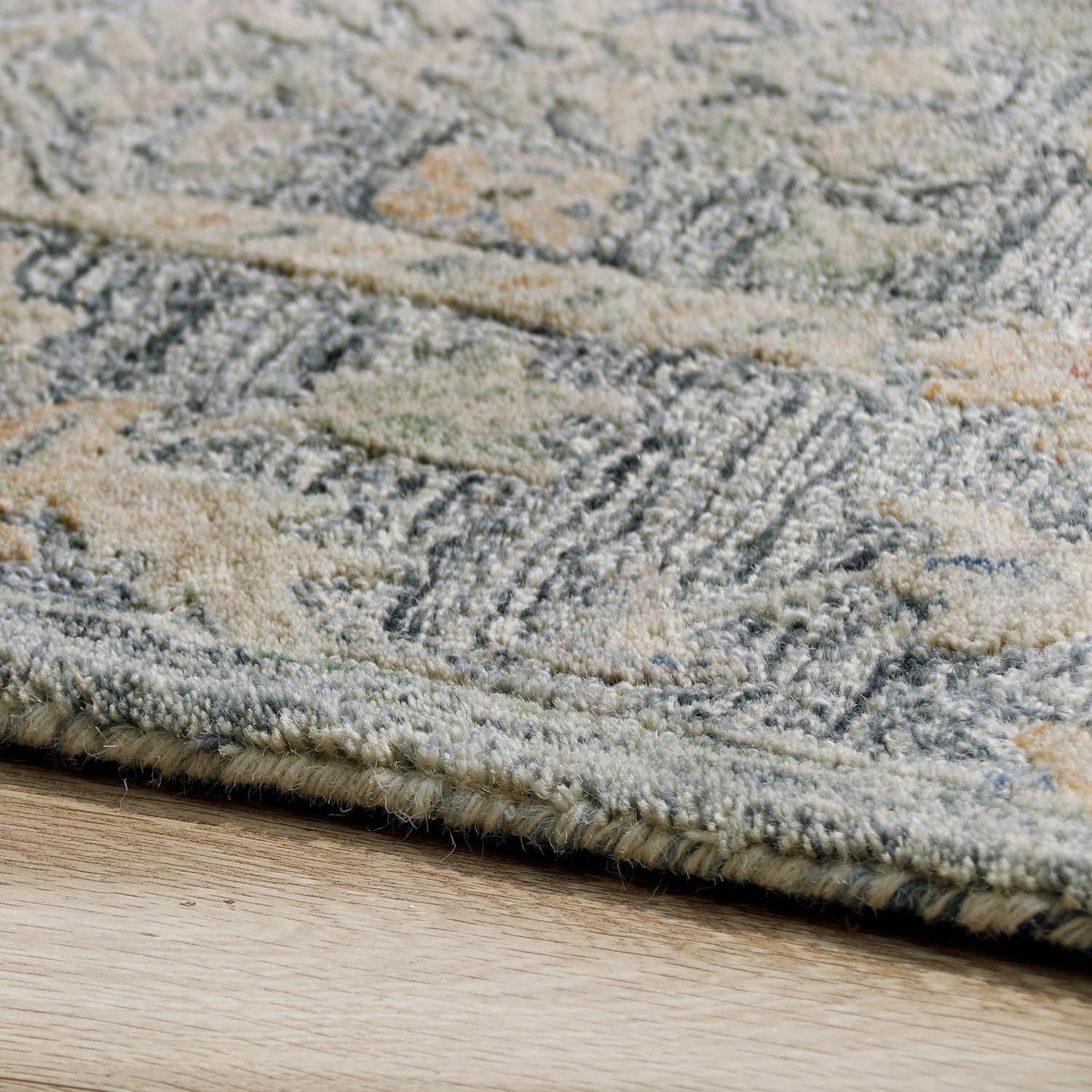 LR Home Viane Blythe Blue/Taupe Vintage Floral Wool Area Rug, 9' x 12'