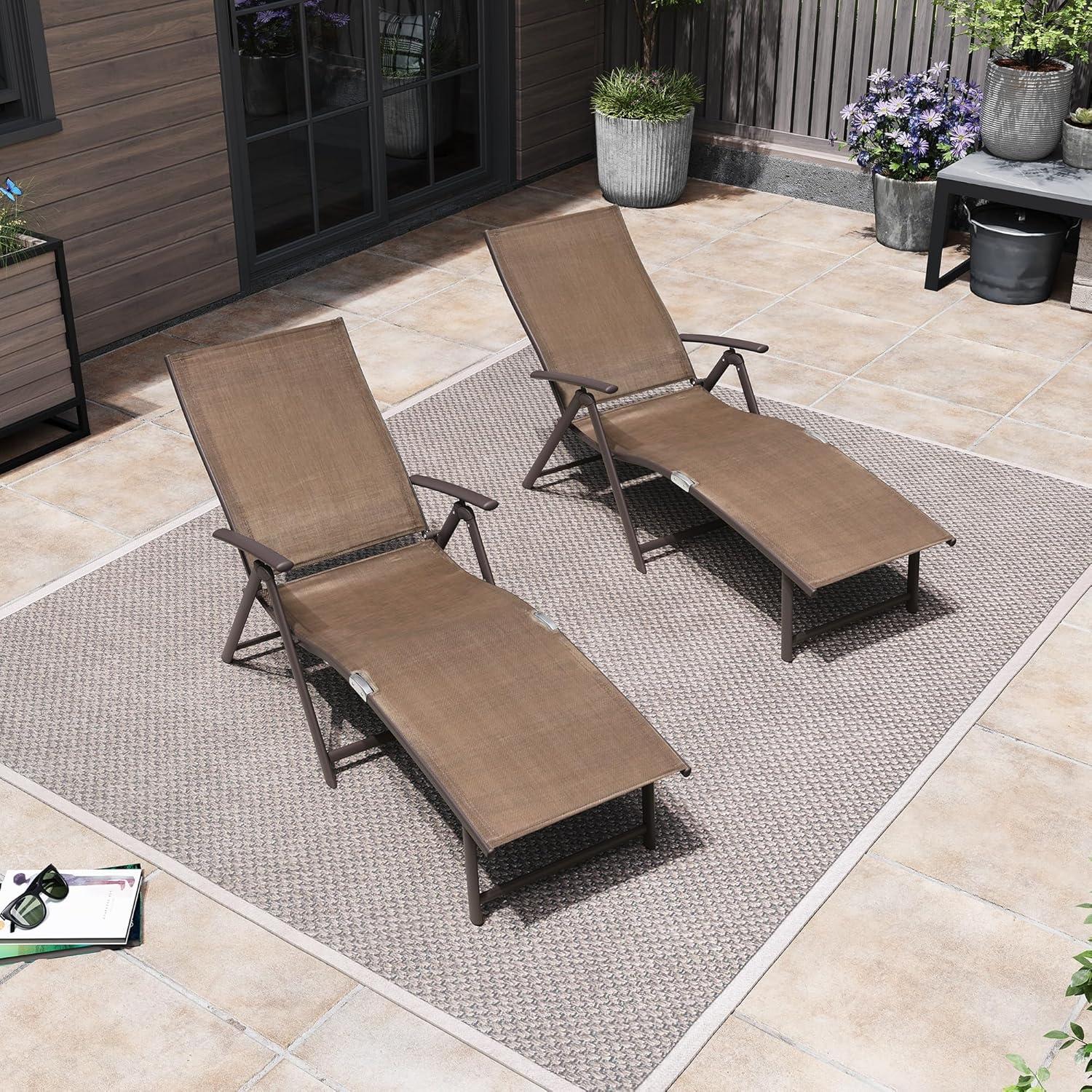 Pellebant Outdoor Chaise Lounge Aluminum Patio Folding Chair,Brown