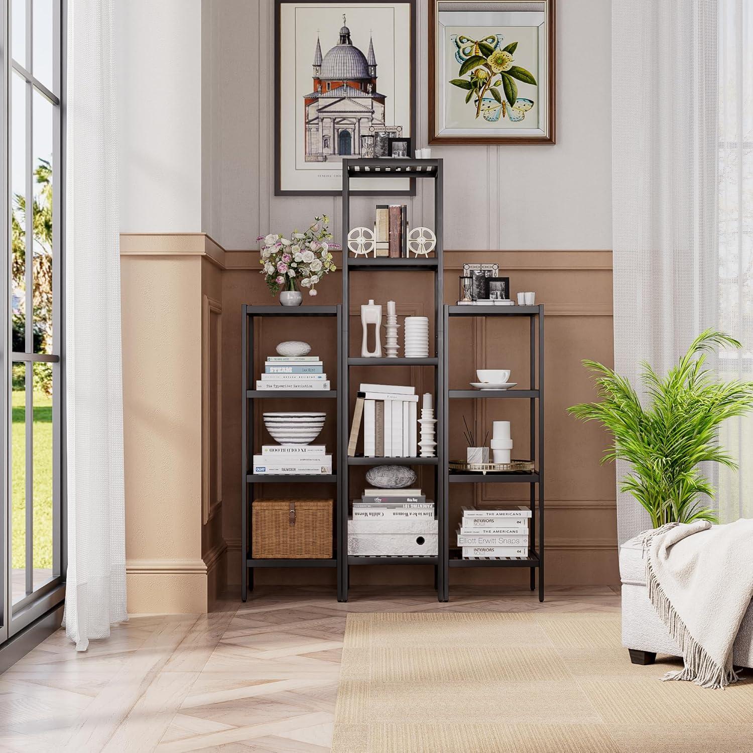 Bathroom Storage Shelf, 4-Tier Bamboo Rack Organizer, Multifunctional Shelving Unit For Living Room Bedroom Kitchen (Black)