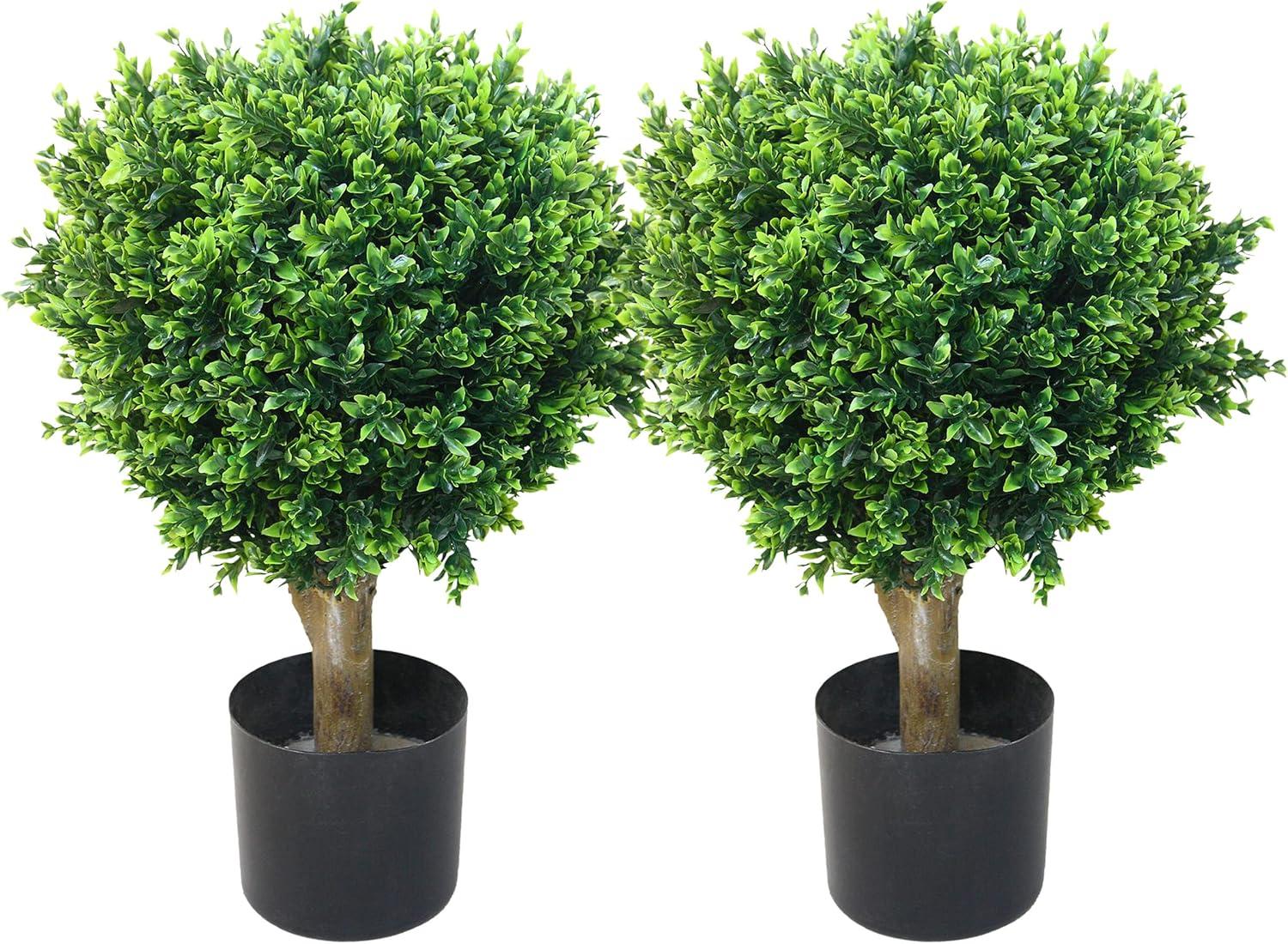 Hedyotis Topiary Artificial Trees - Set of Two 24-Inch-Tall UV-Resistant Shrubs - Indoor/Outdoor Fake Plants for Front Porch Decor by Pure Garden