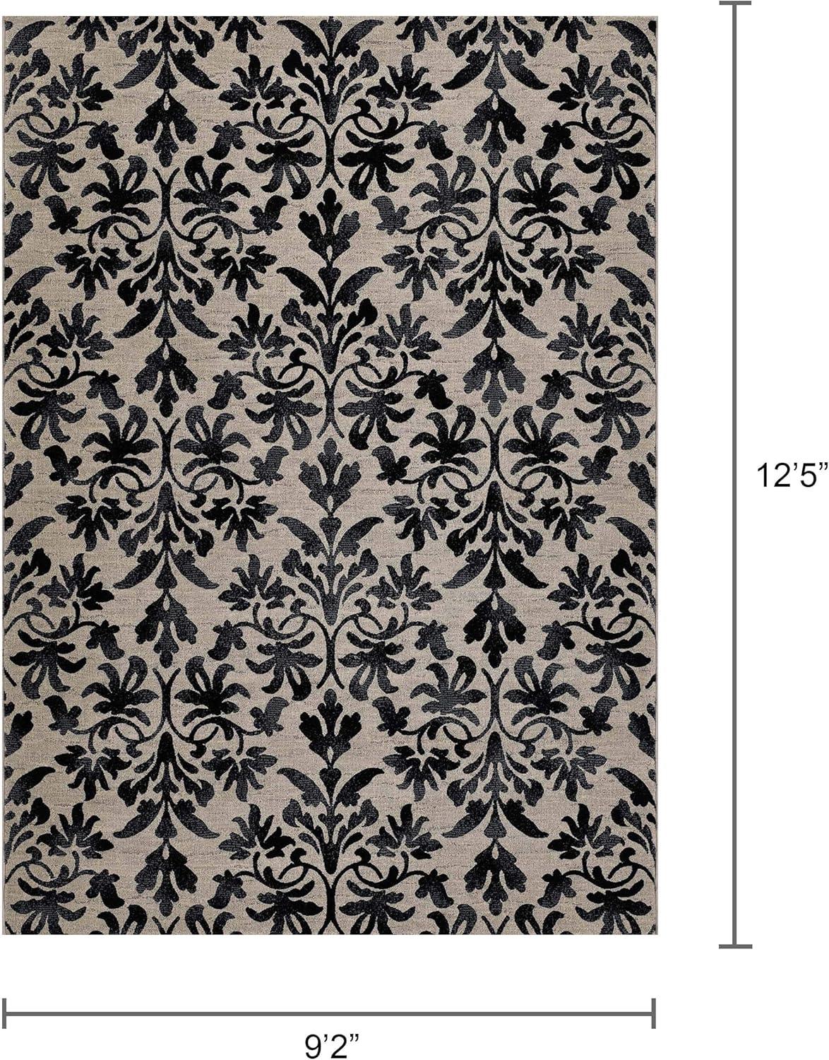 Transitional Damask Grey Synthetic 9'2" x 12'5" Area Rug