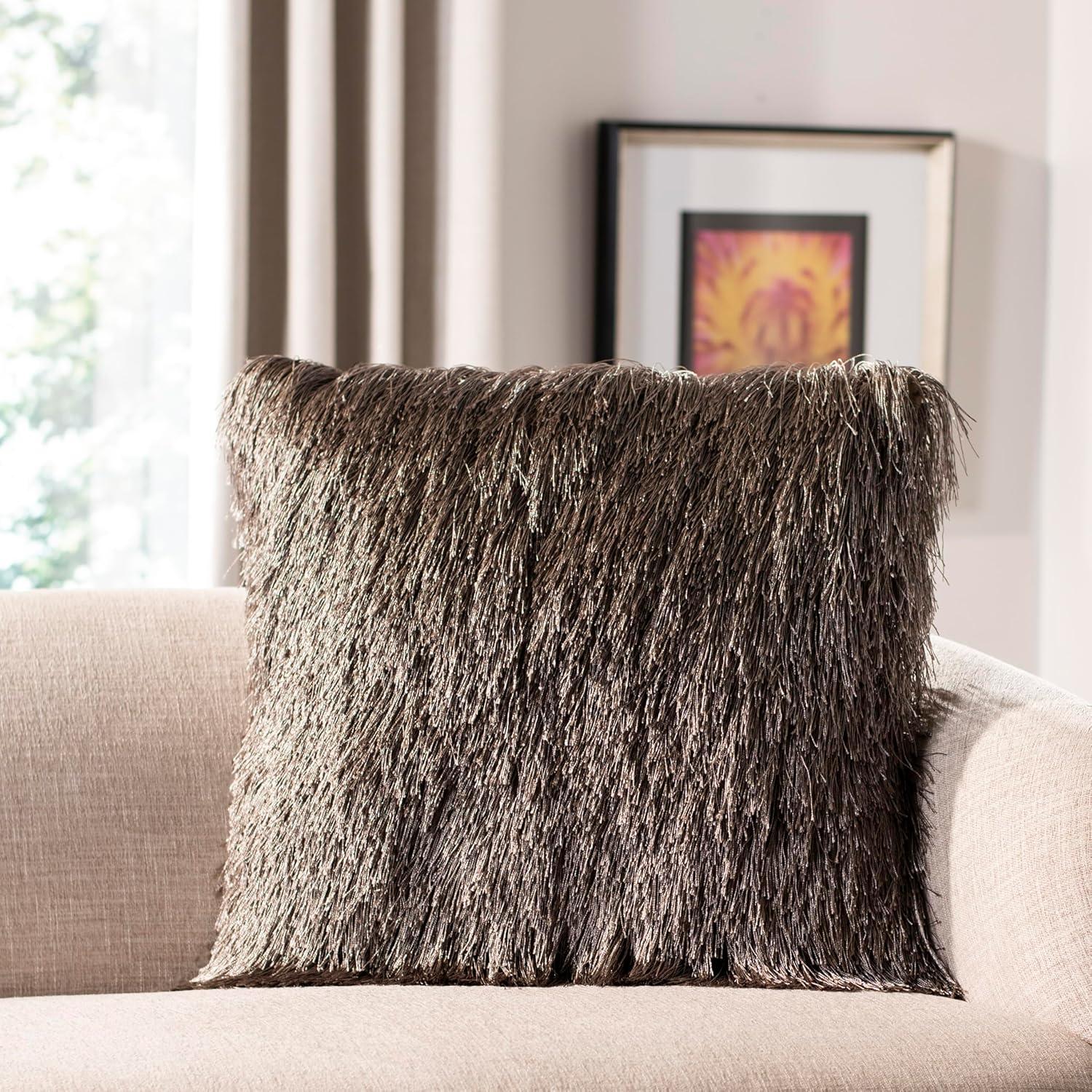 Indoor/Outdoor Shag Pillow - Taupe - 20"X20" - Safavieh
