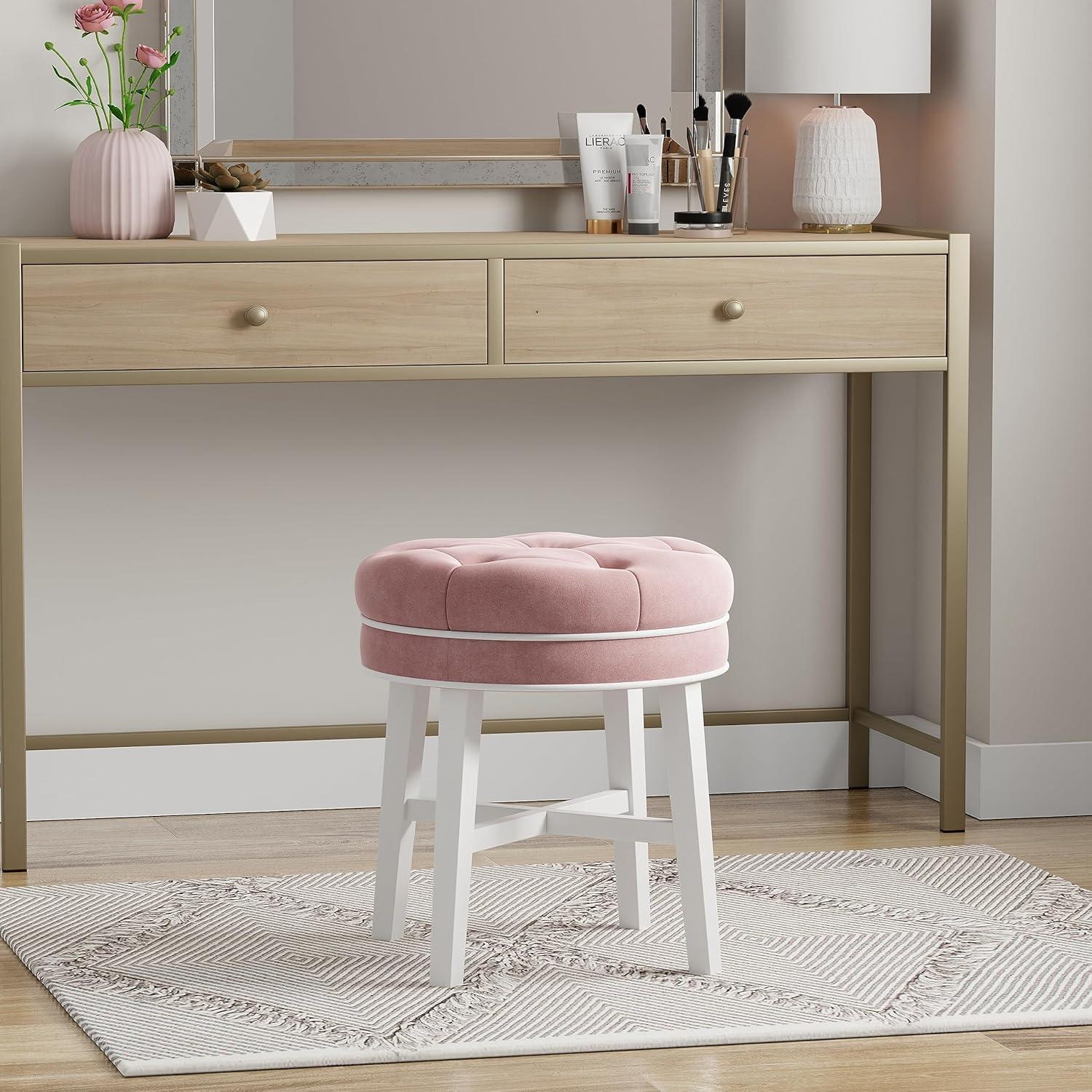 18" Sophia Tufted Backless Wood Vanity Stool Spa Blue - Hillsdale Furniture