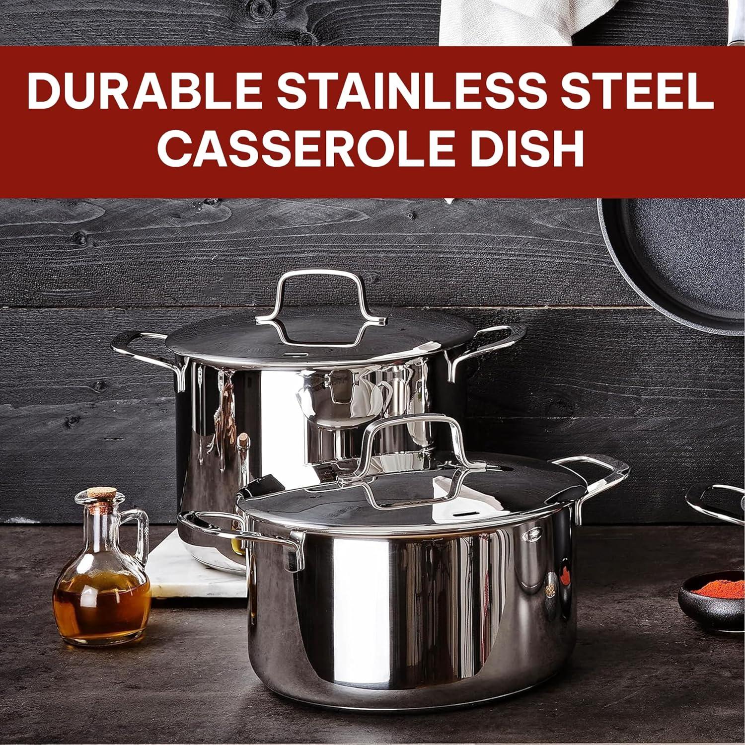 Alva Maestro Stainless Steel Casserole Dish Pot with Lid Non Toxic Soup & Stock Pot PFAS, PFOA & PFTE Free, Kitchen Pot, Pasta Pot, Canning Pot, Induction Safe, Add to Your Pots and Pans Set